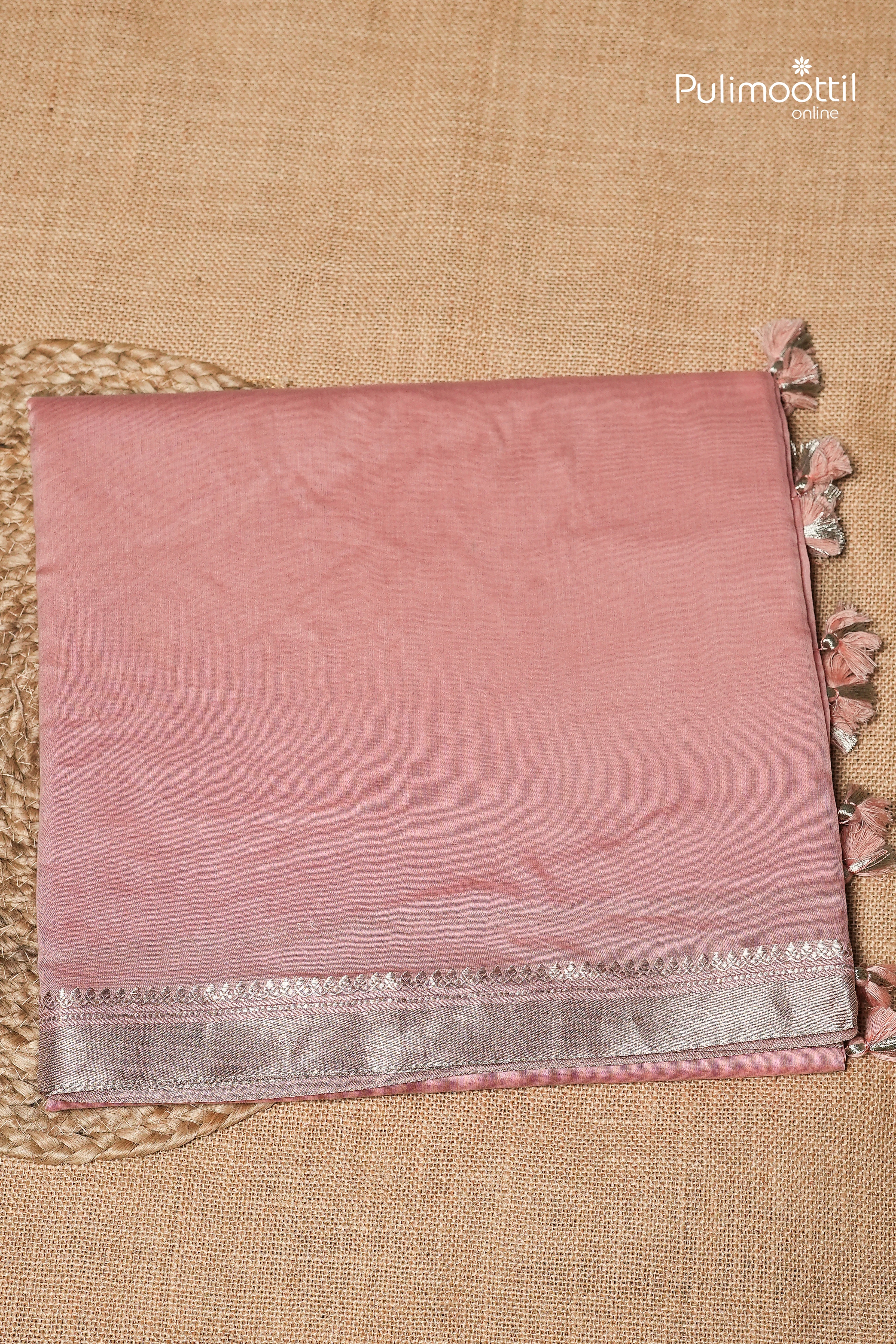 Light Peach Colour Semi Chanderi Saree