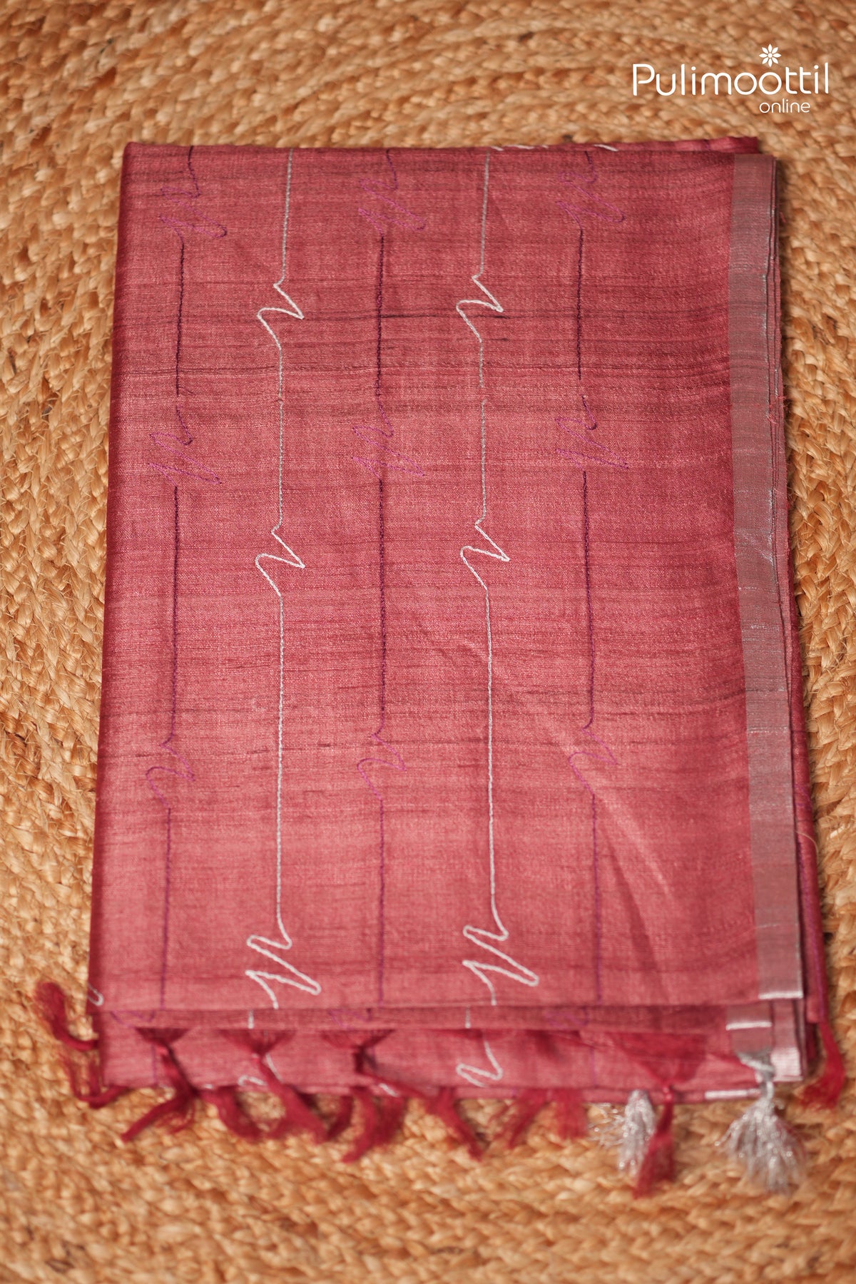 Brick Red colour Jute Silk Saree