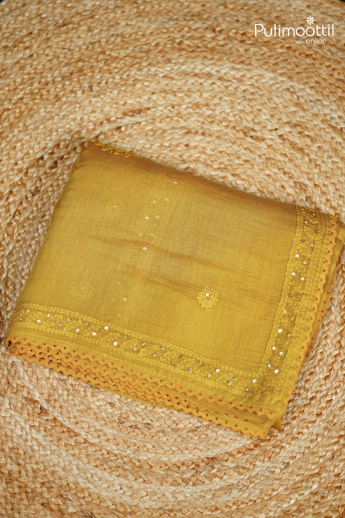 Mustard yellow Colour Chanderi Saree
