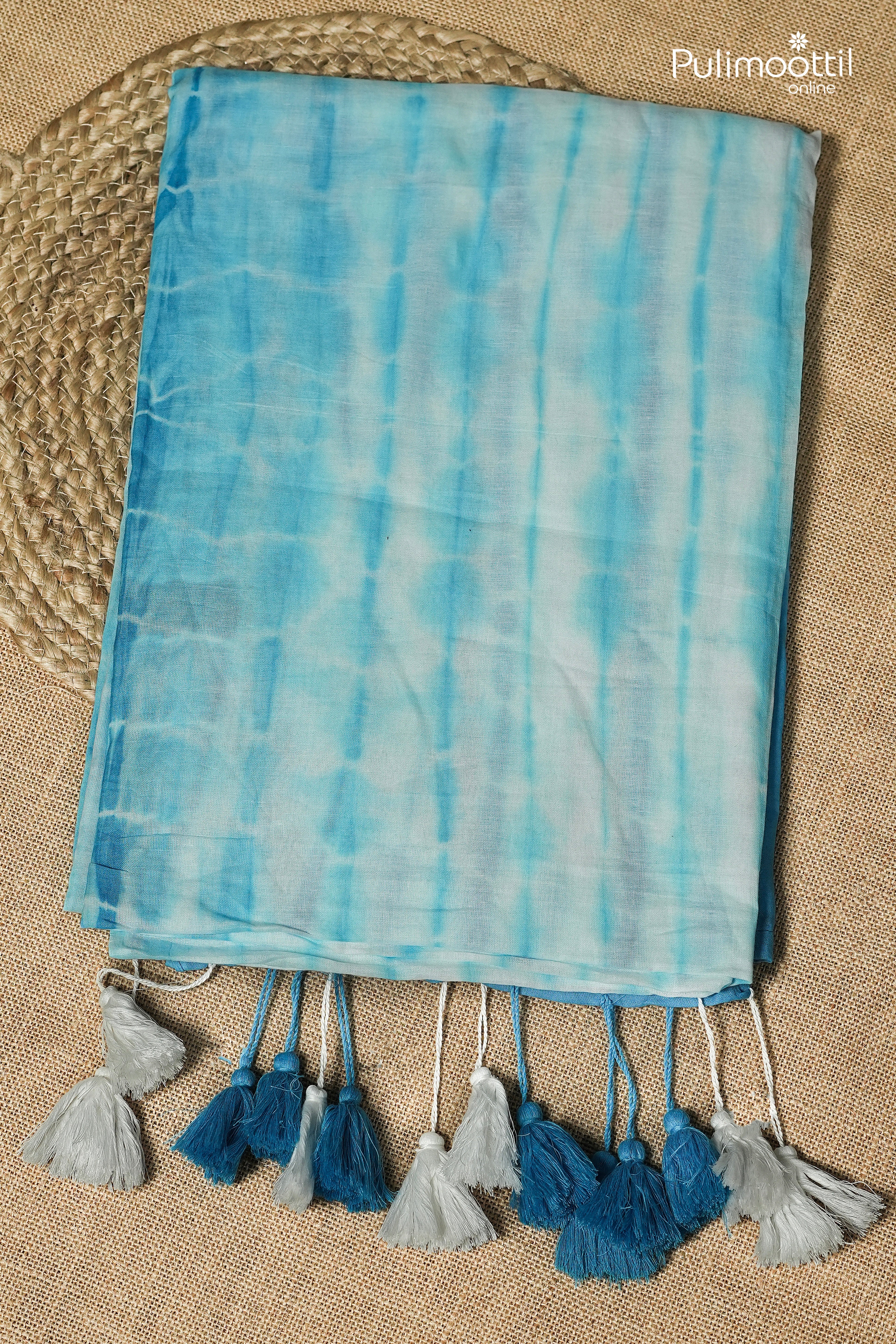 White Colour Shibori Printed Mul Cotton Saree