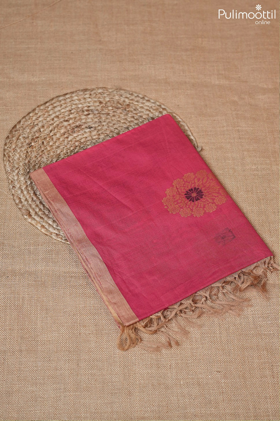 Peach Pink Colour Handloom Cotton Saree.