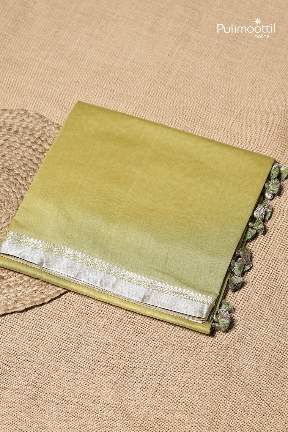 Light Olive Colour Semi Chanderi Saree
