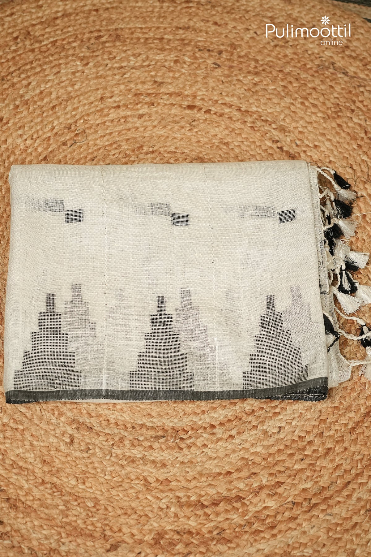 White Colour Linen Saree