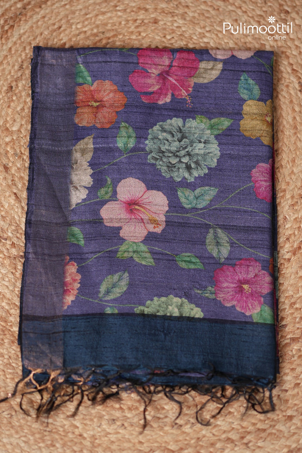 Dark German Blue Colour Jute Silk Saree