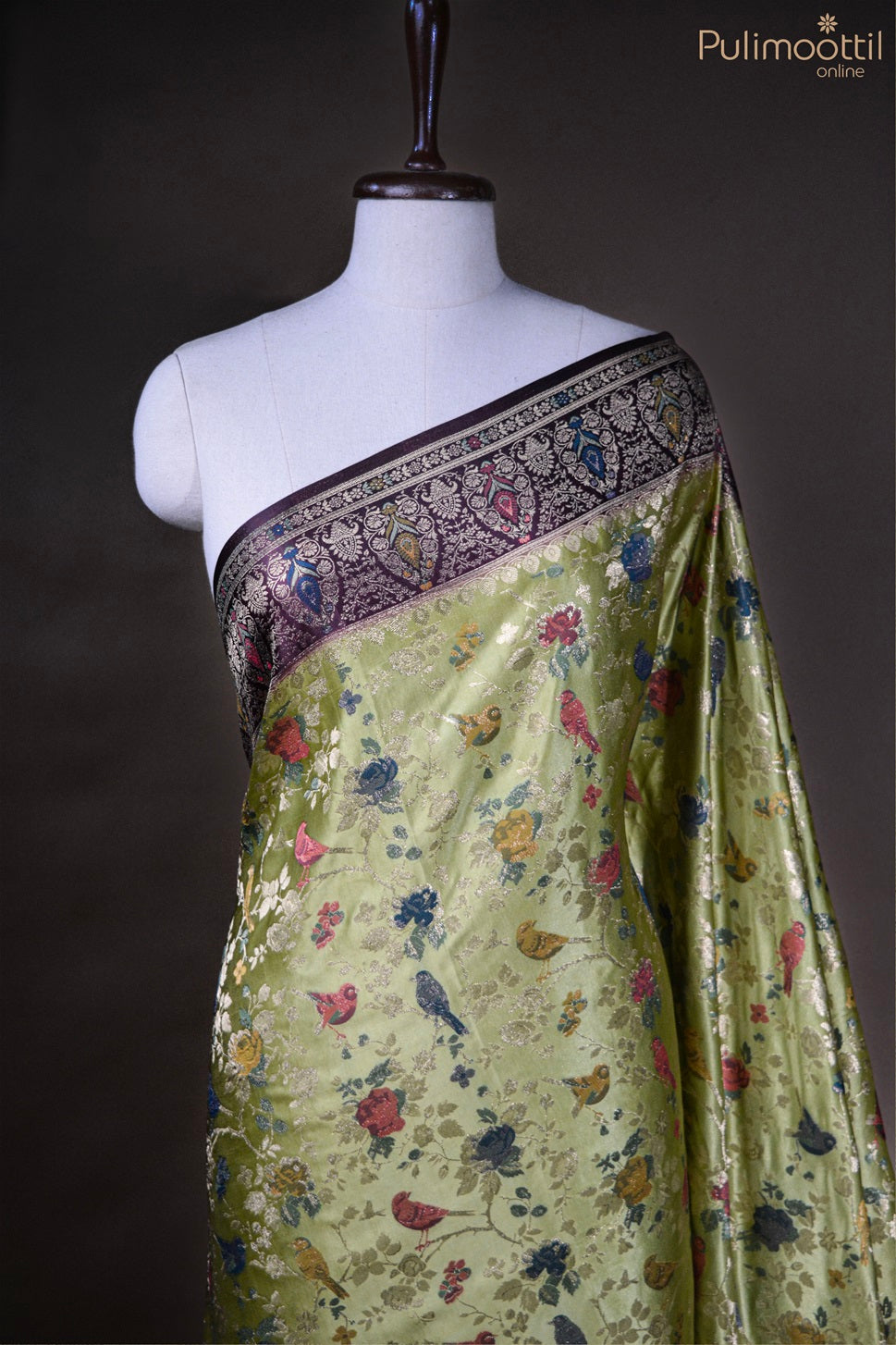 Dark Lime Green Colour Banarasi Saree