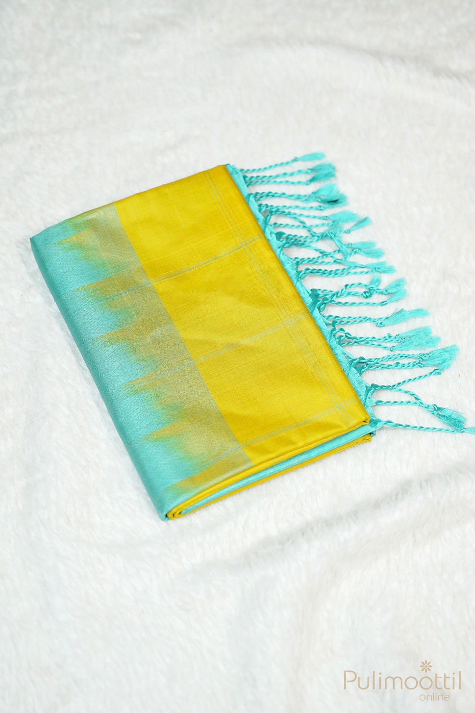 Yellow Green Kanchipuram Soft Silk Saree.