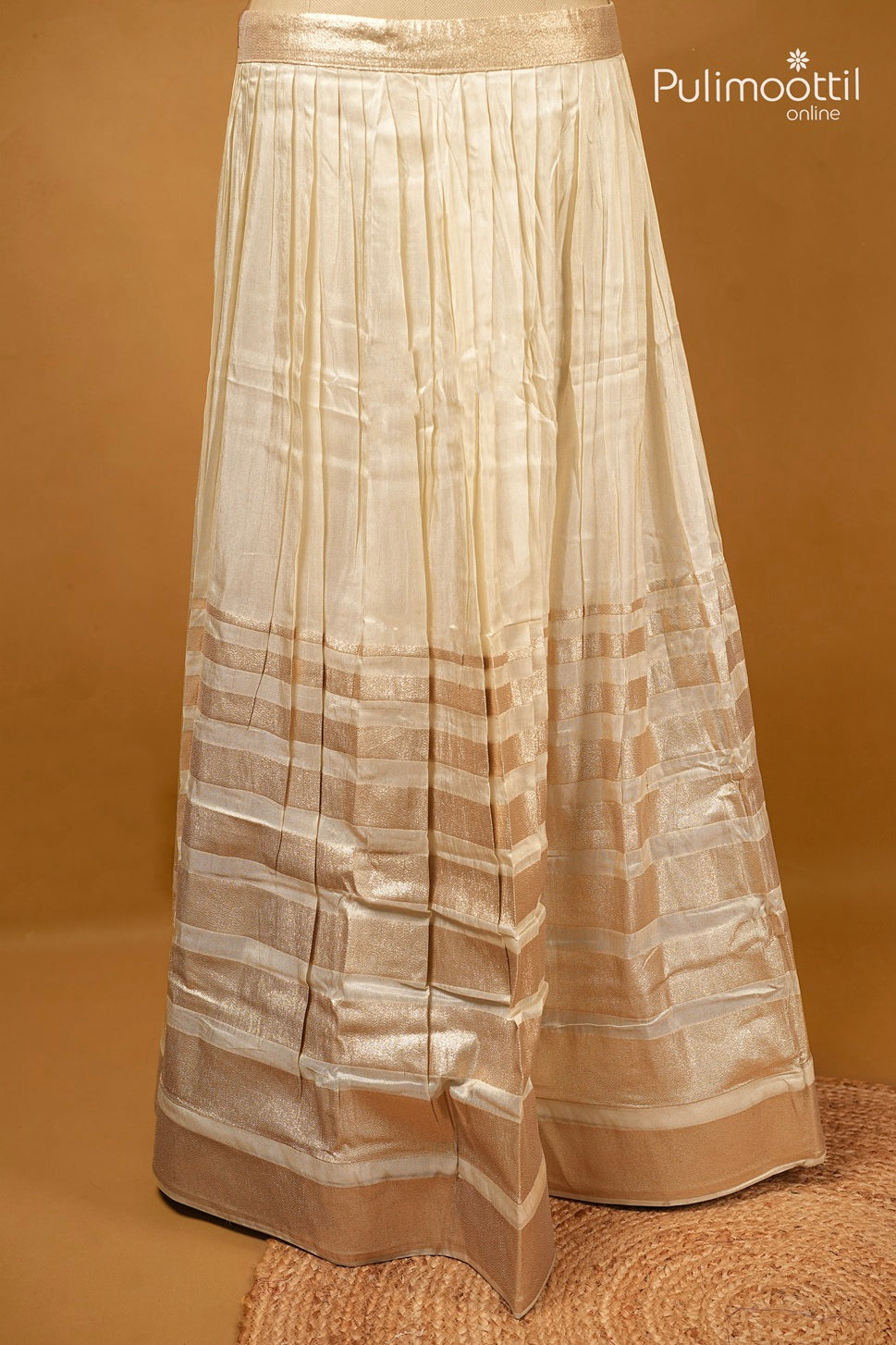 Ready-to-Stitch Offwhite Colour Golden Tissue Dhavani Set