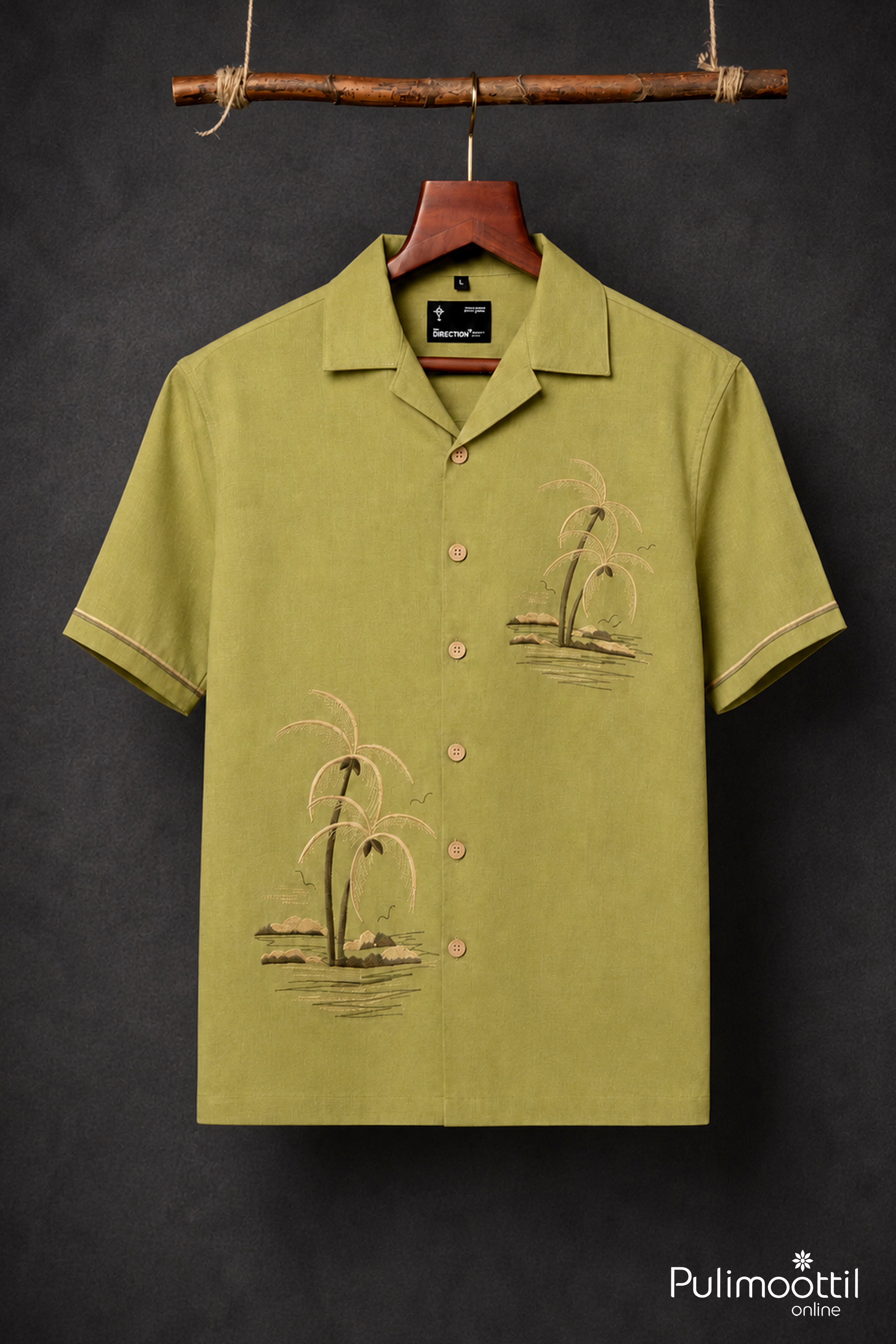 Olive Green Colour Shirt Featuring Kerala-inspired Coconut Tree