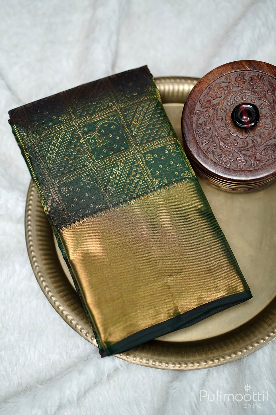 Dark Green Kanchipuram Brocade wedding Saree.