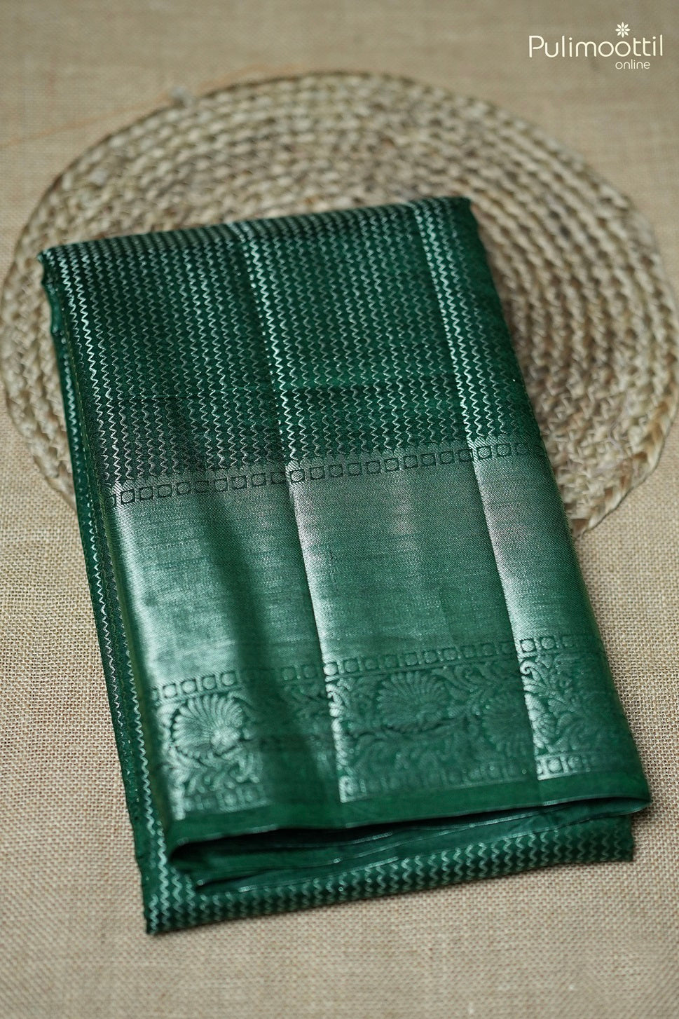 Bottle Green Chiniya Silk Saree
