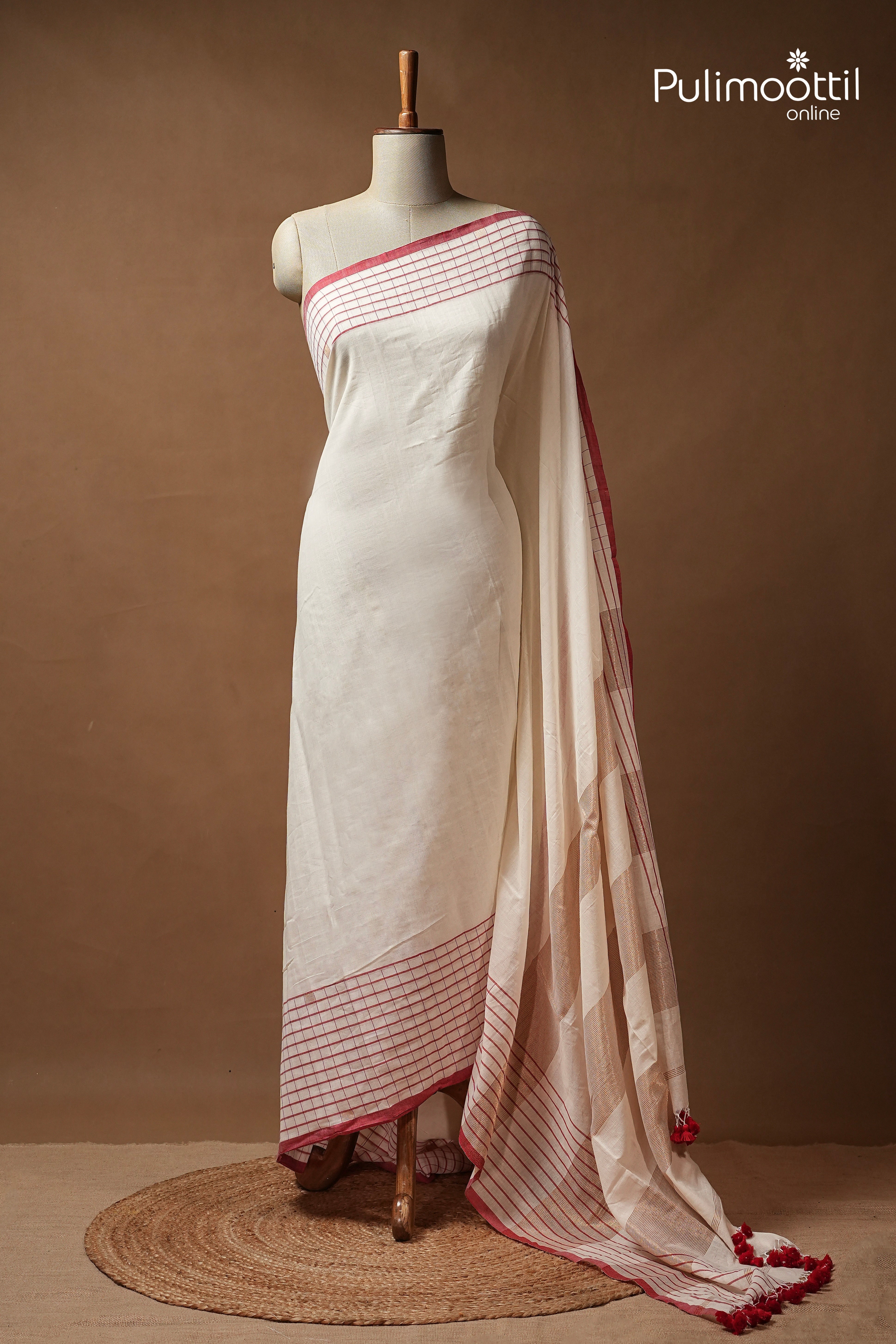 Cream Colour Mul Cotton Saree