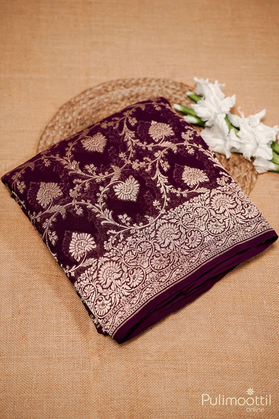 Purple Colour Georget Banarasi Saree.