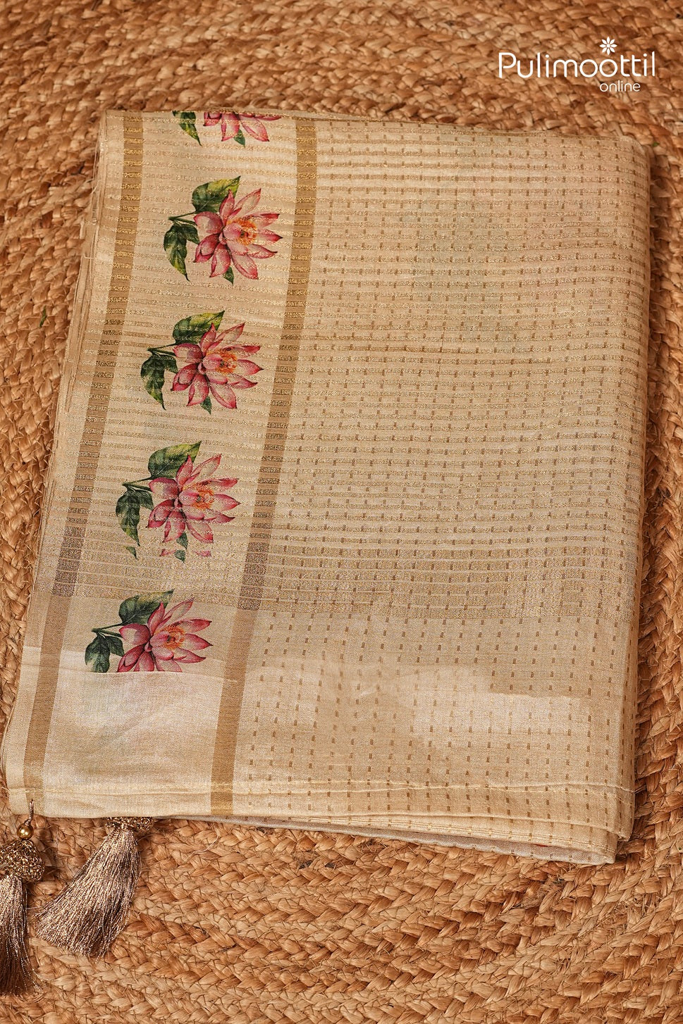 Ivory Colour Semi Jute Traditional Saree