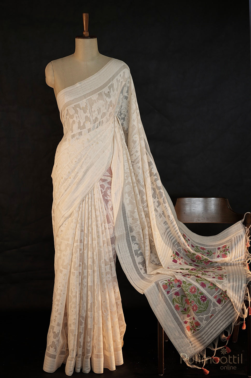 Off White Colour Chanderi Silk Saree