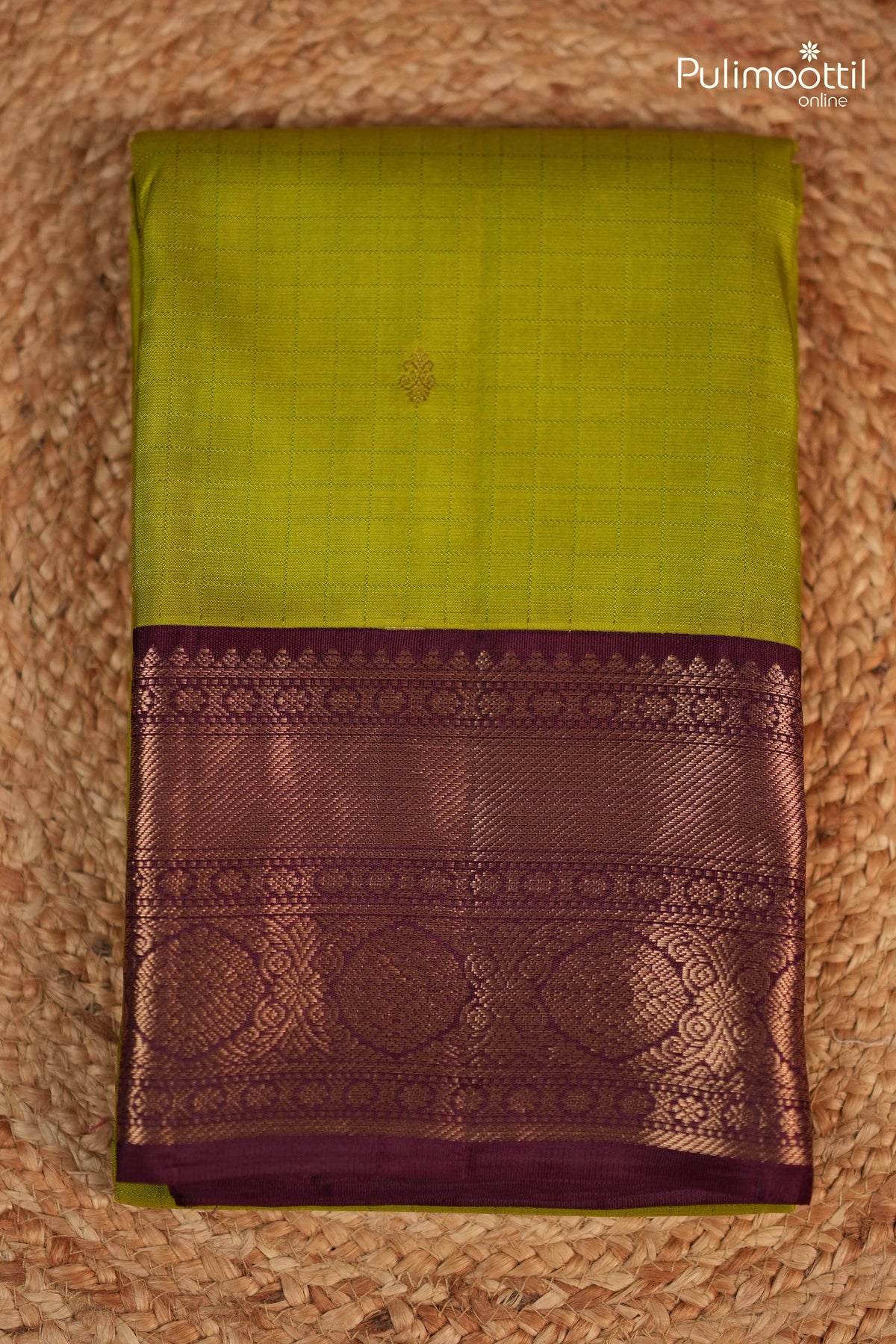 Olive Green Color Kanchipuram Designer Saree