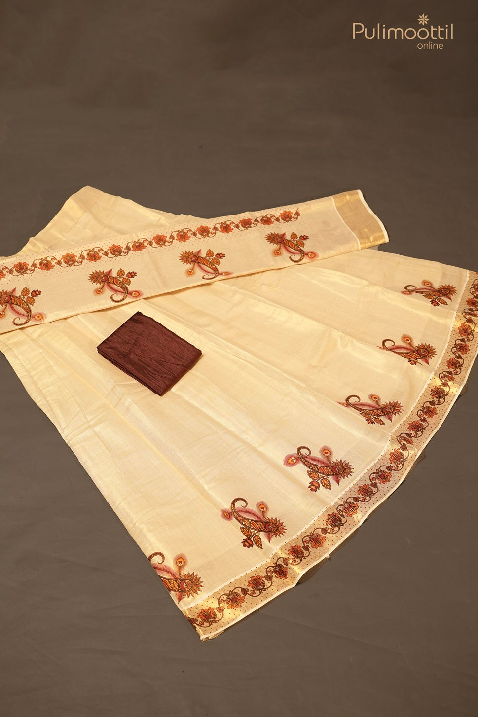 Onam Special Kerala Traditional Golden Tissue Dhavani Set