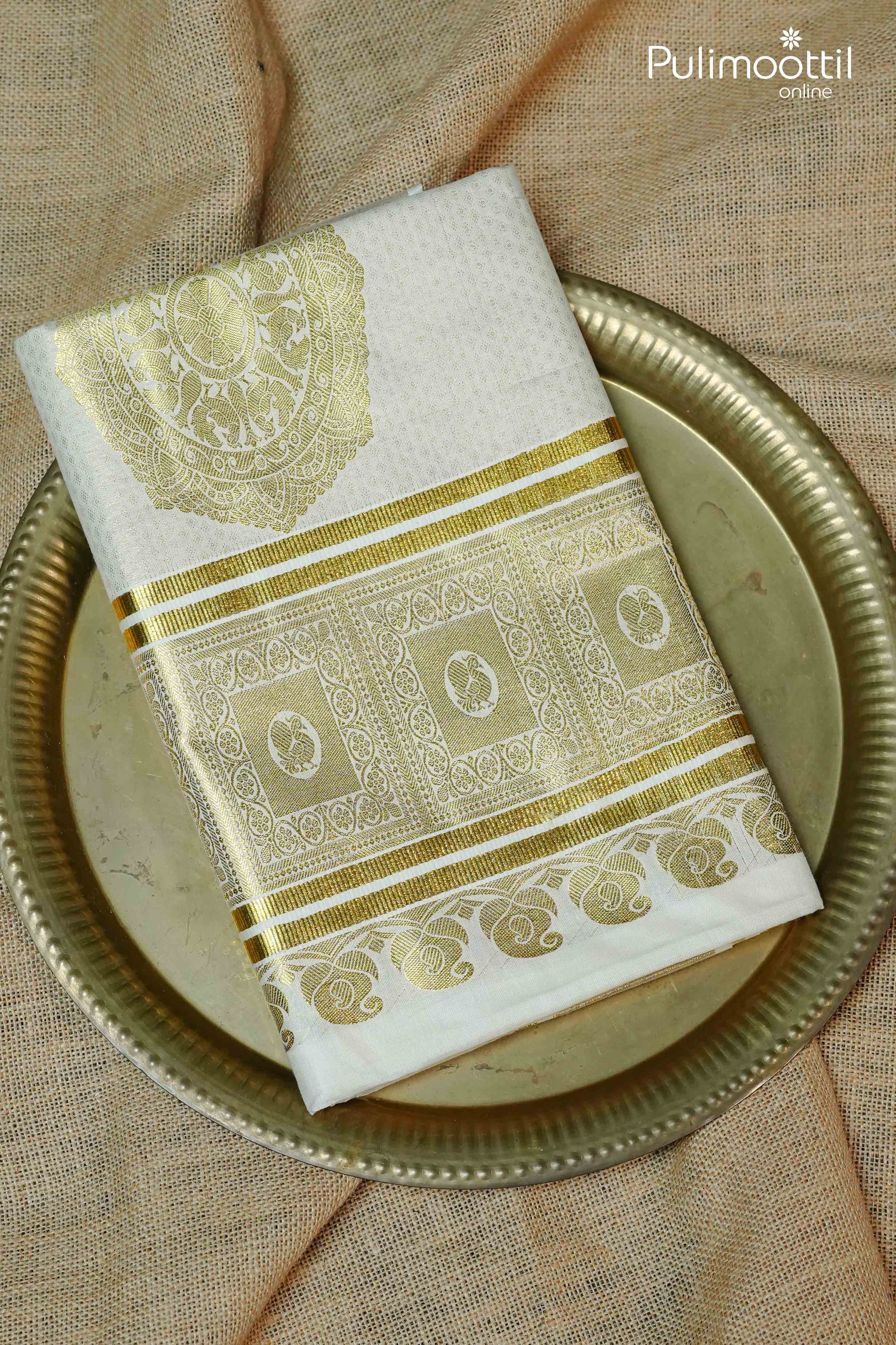 Cream Colour Handloom Kerala Traditional Set Saree.