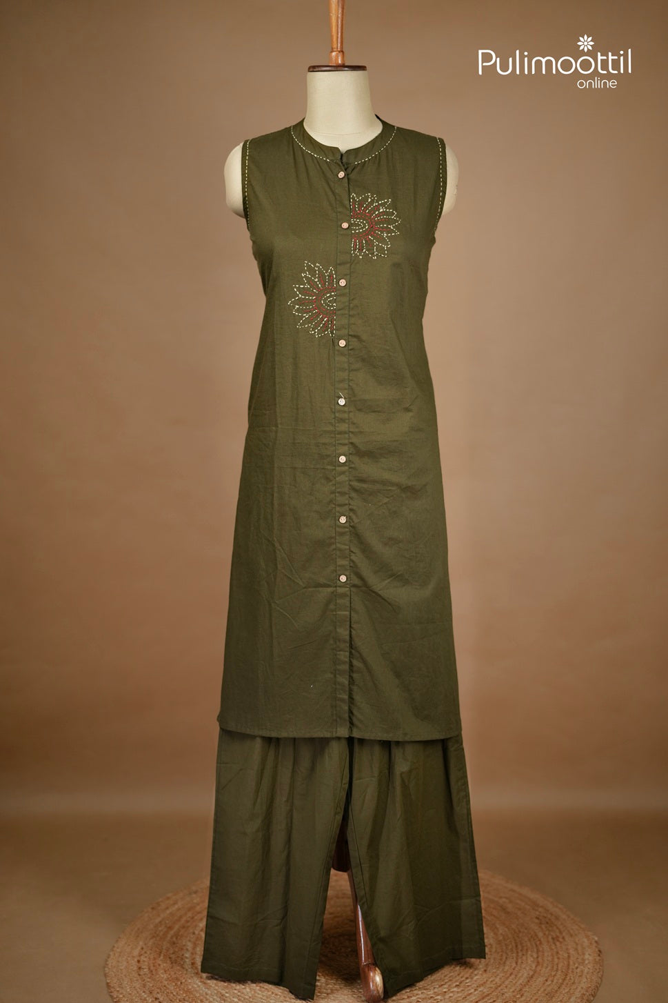Dark olive Green Colour Cotton Co-ord Set