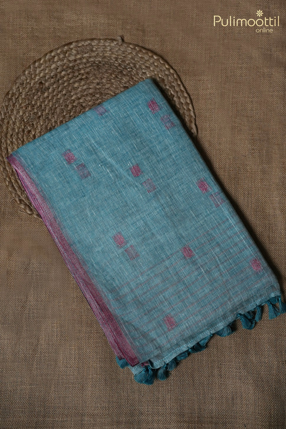 Sky Blue Colour Linen Saree.