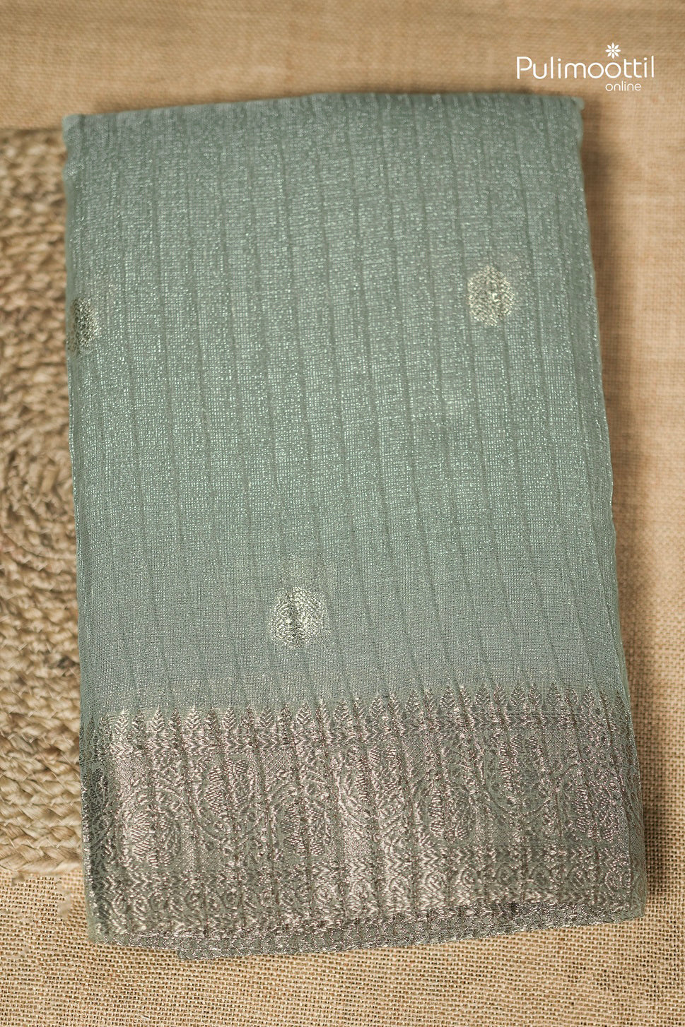 Light Pista Green Colour Semi Tissue Saree