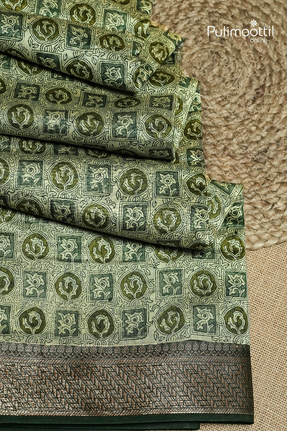 Olive Green Colour Chanderi Saree
