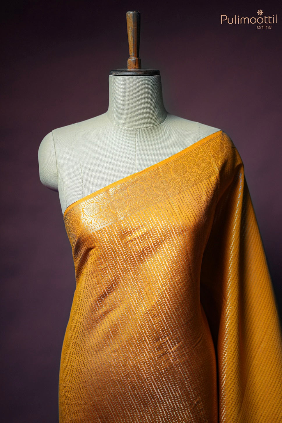 Mustard Yellow Chiniya Silk Saree.