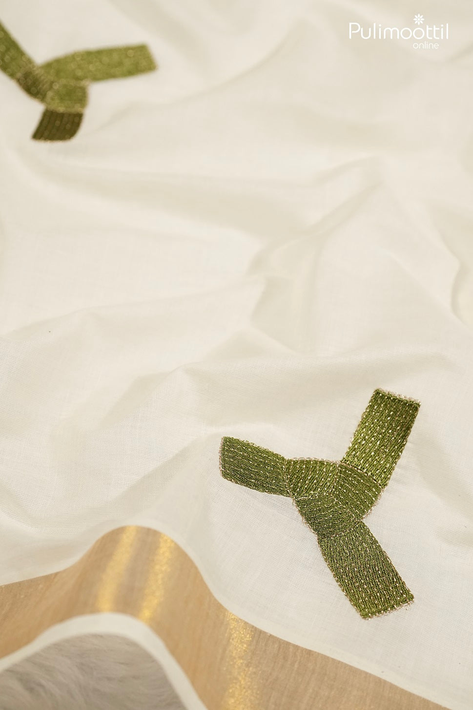 Off-White Cotton Fabric with Traditional Handwoven Kattadi Design