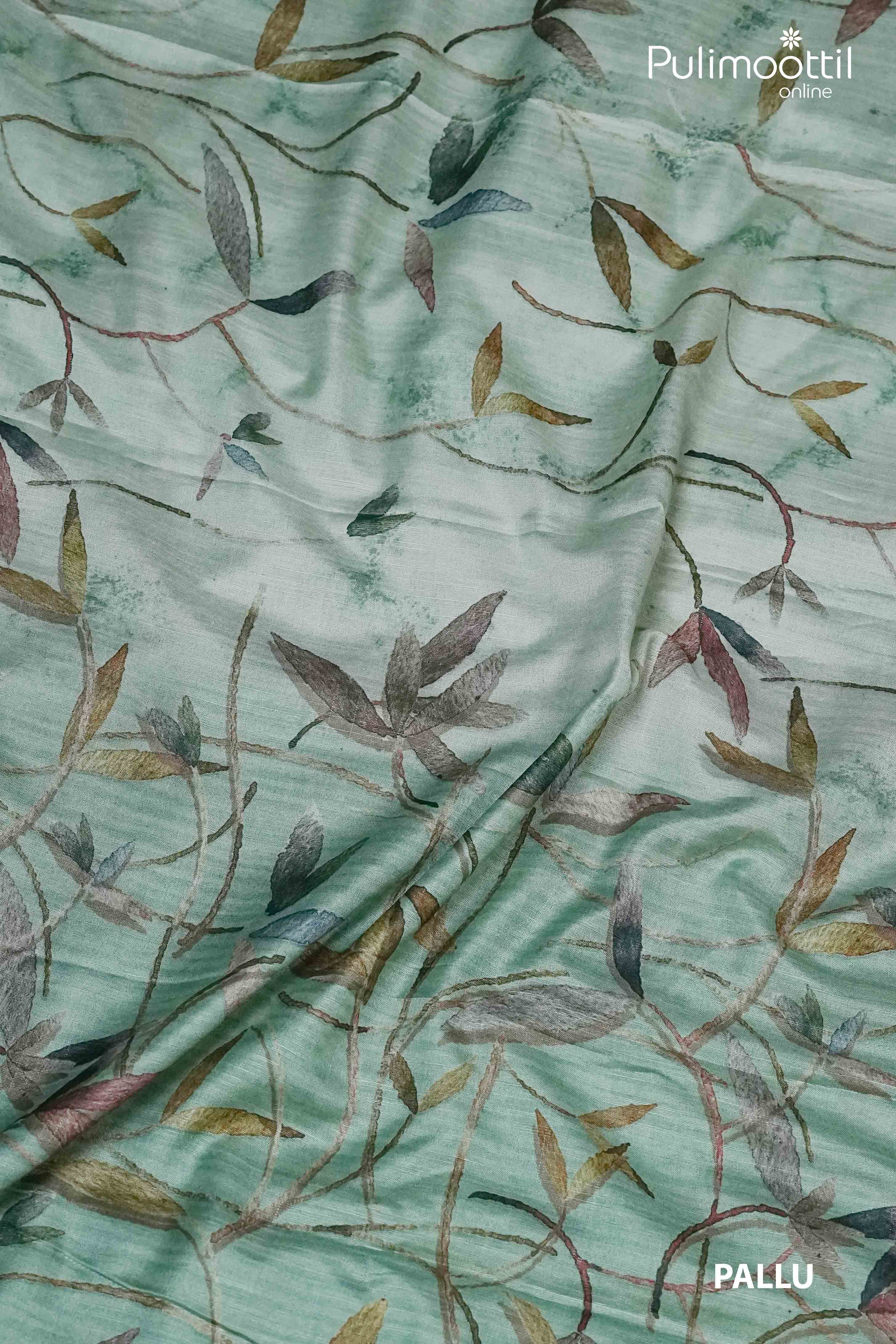 Pastel Green Colour Printed Semi Chanderi Saree