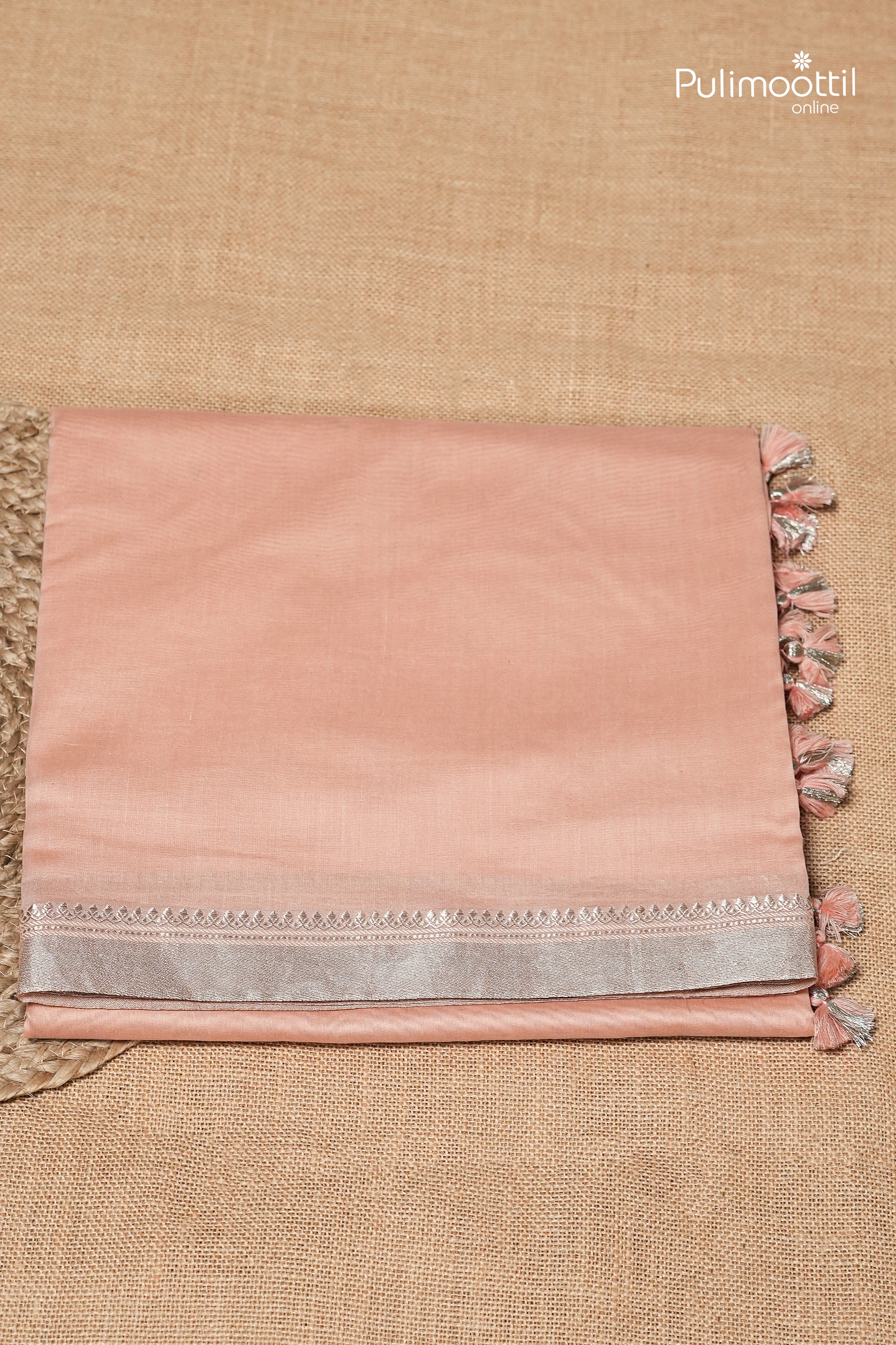 Light Peach Colour Semi Chanderi Saree