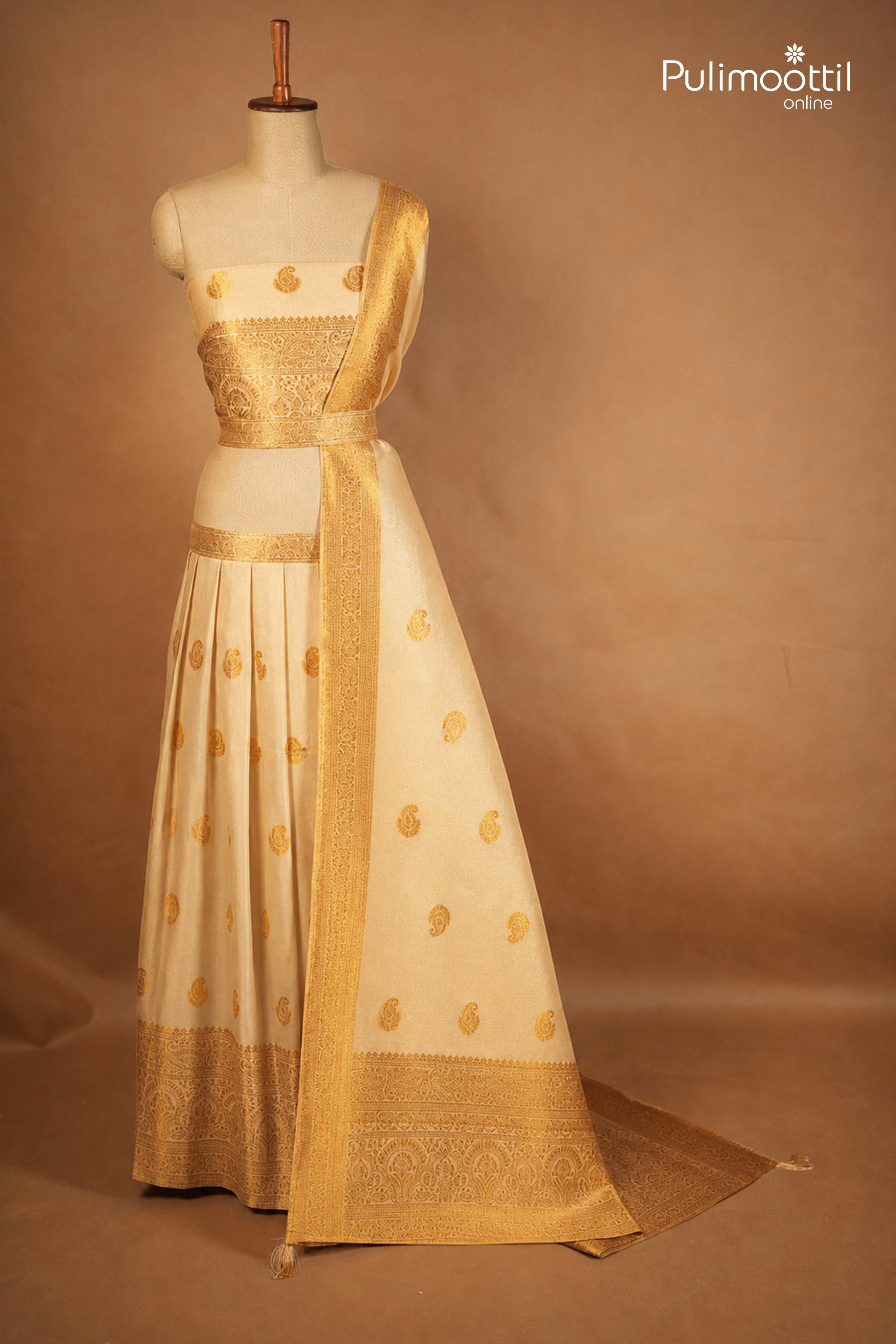 Traditional Golden Tissue Onam Special Dhavani Set