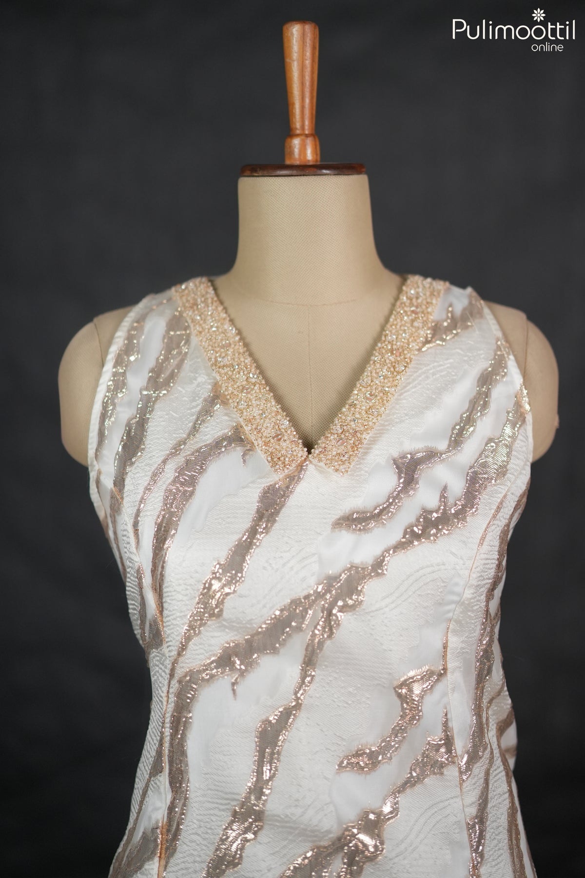 Off-white Turkish organza A-line kurti.