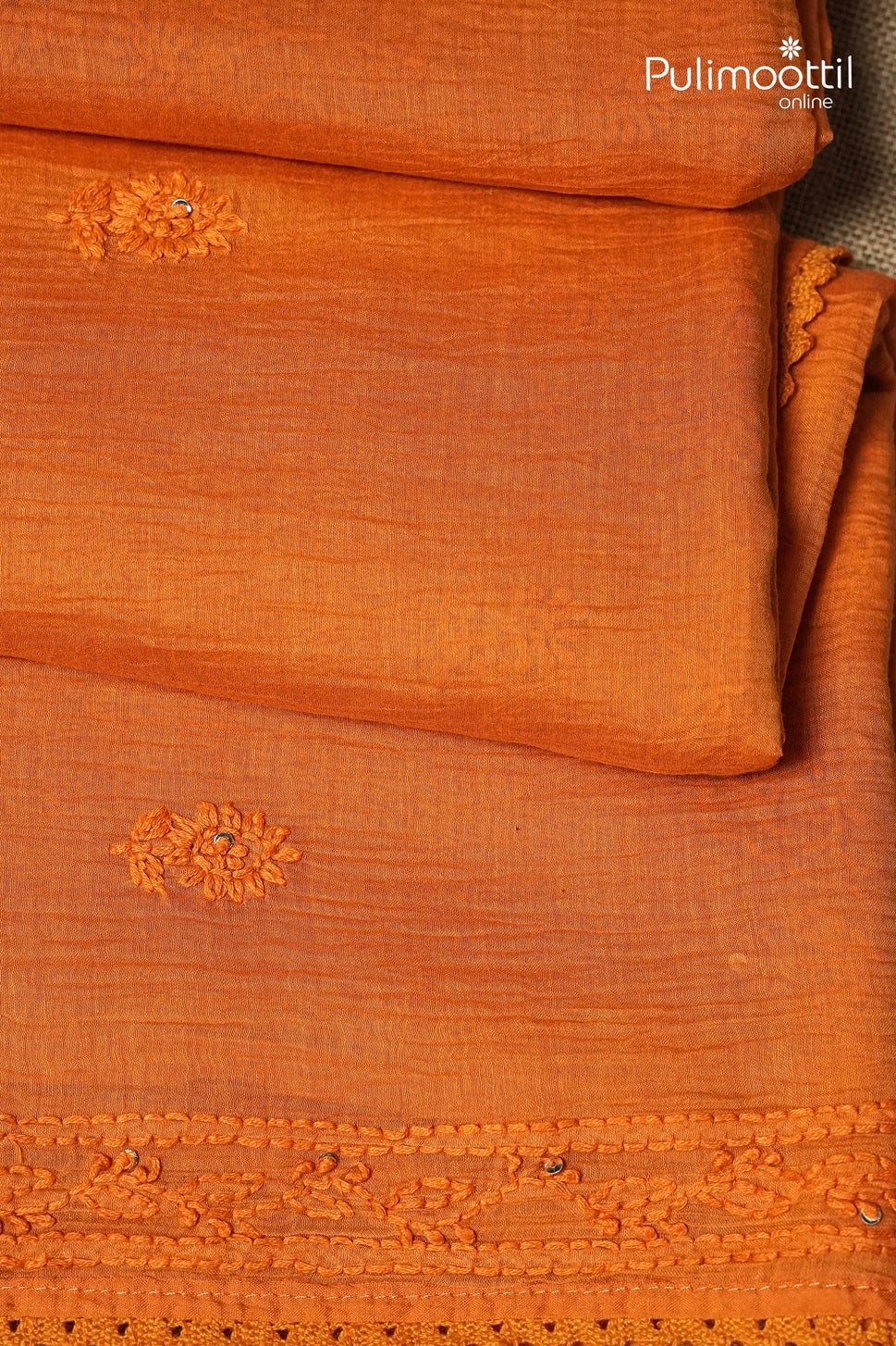 Orange Colour Chanderi Chikankari Saree