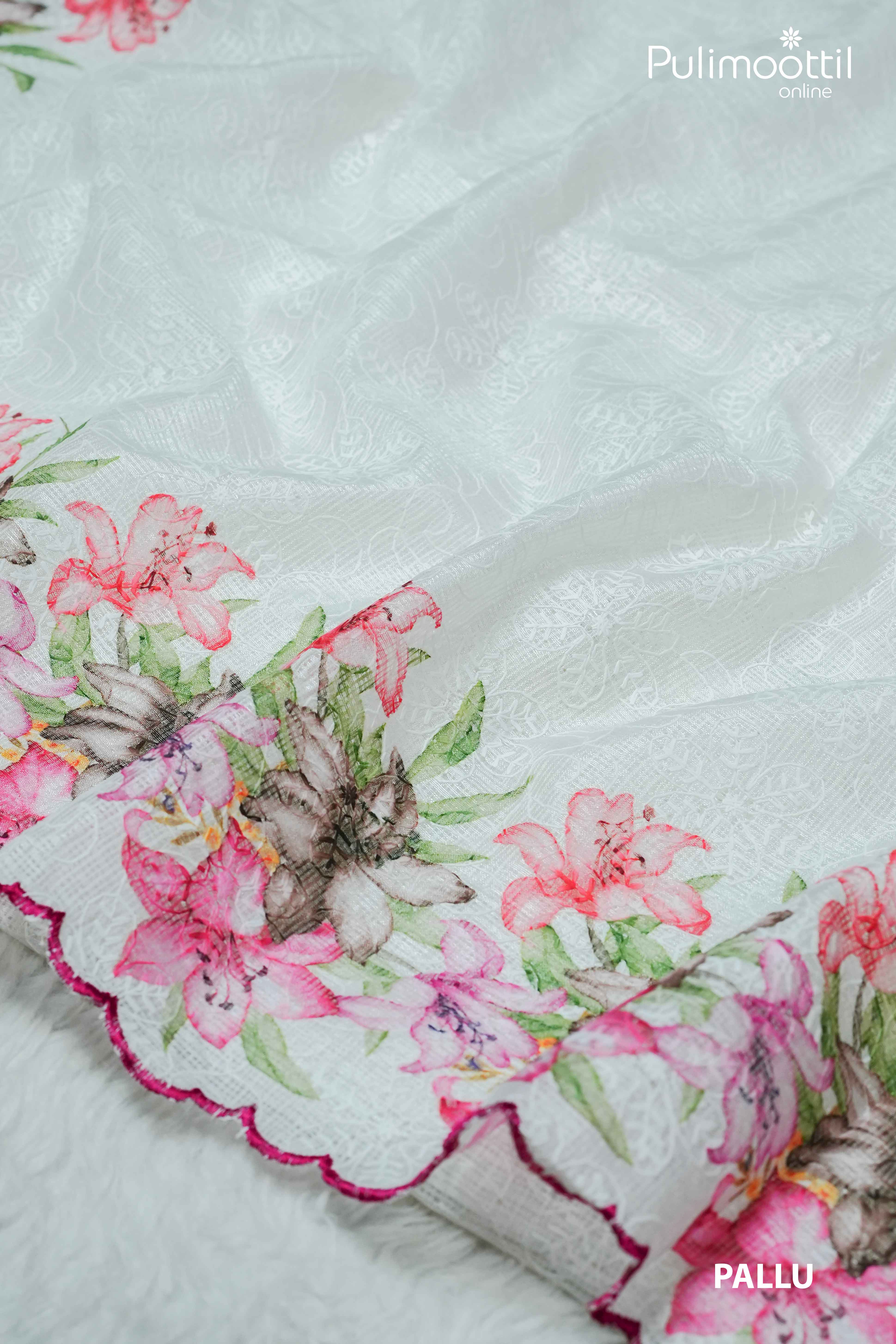 White Colour Net Cotta Saree.