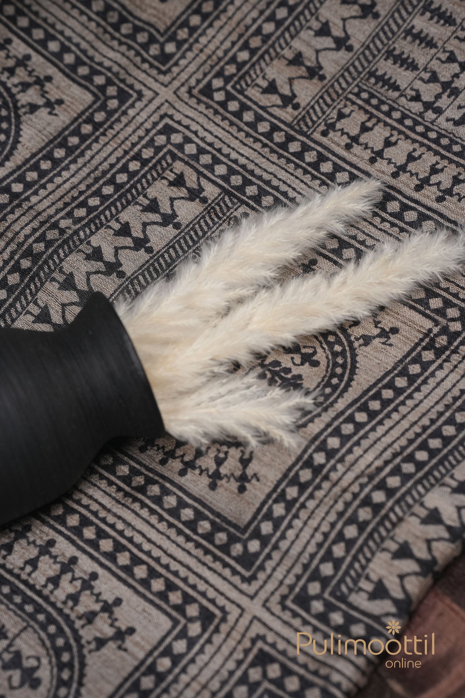 Madhubani printed jute silk saree