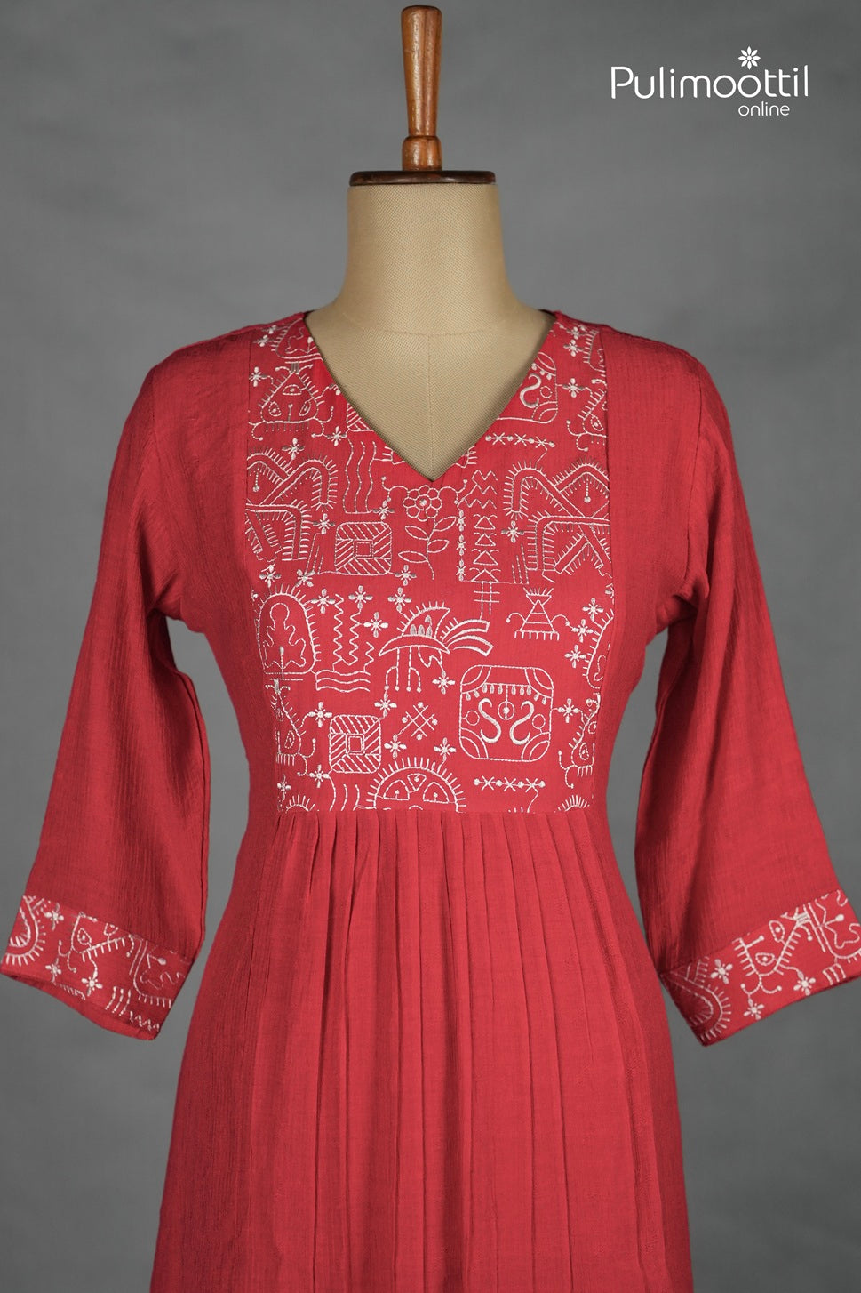 Crimson Colour Crushed Chanderi A-Line Kurti