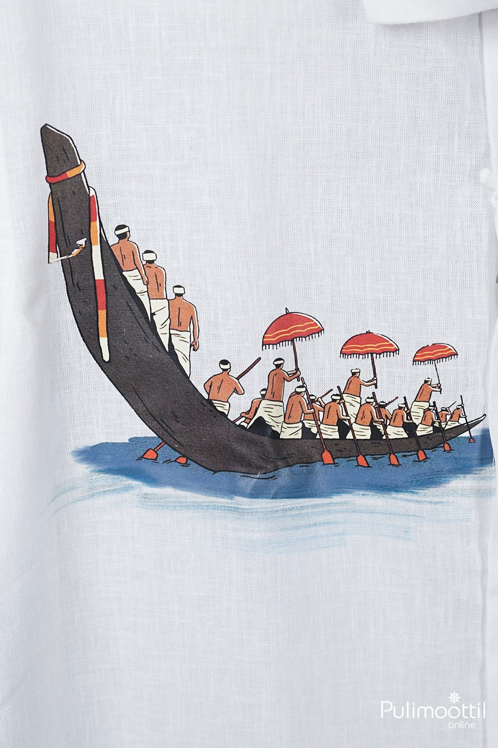 White Color Half Sleeve Mens Shirt With Kerala Traditional Boat Race Print