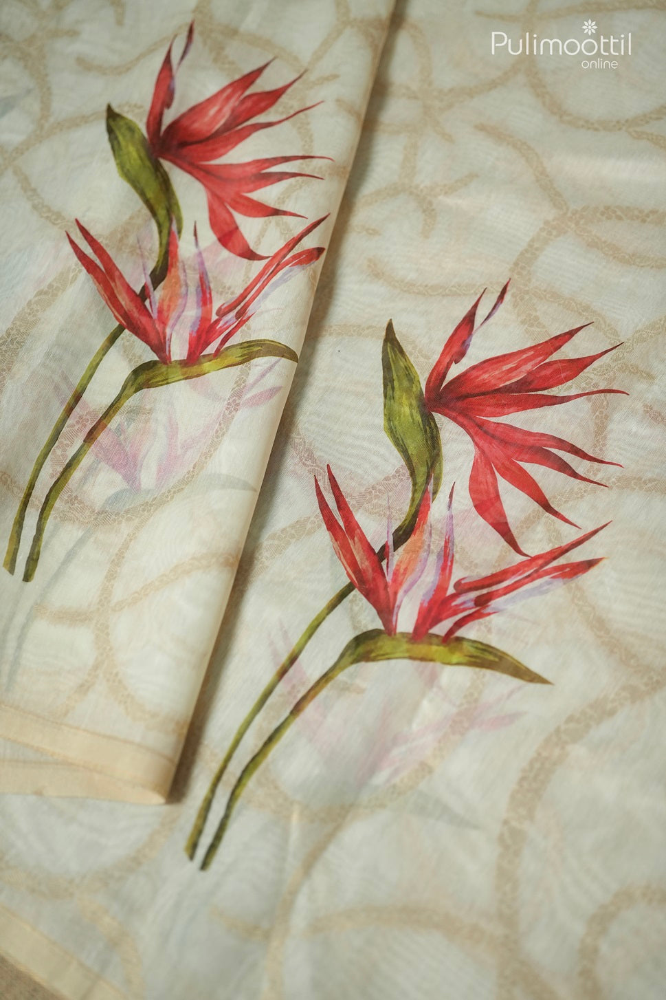 Off White Colour Semi Chanderi Traditional Saree