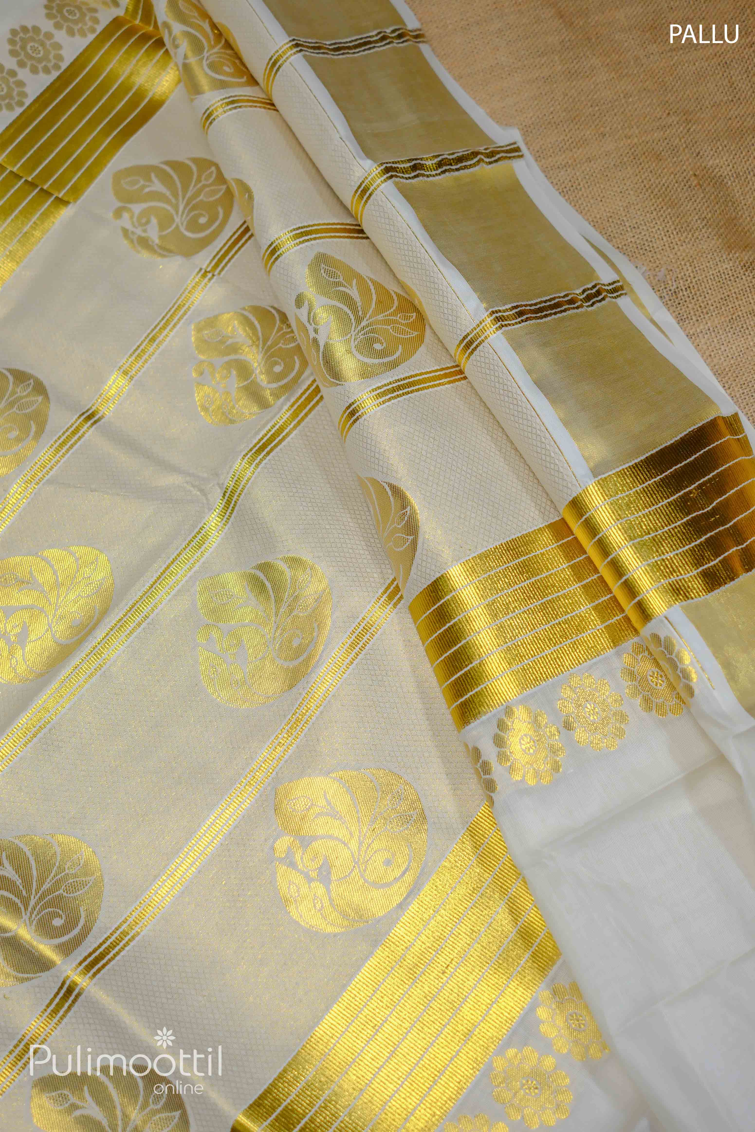 Pure Cotton Kerala Kasavu Onam Saree