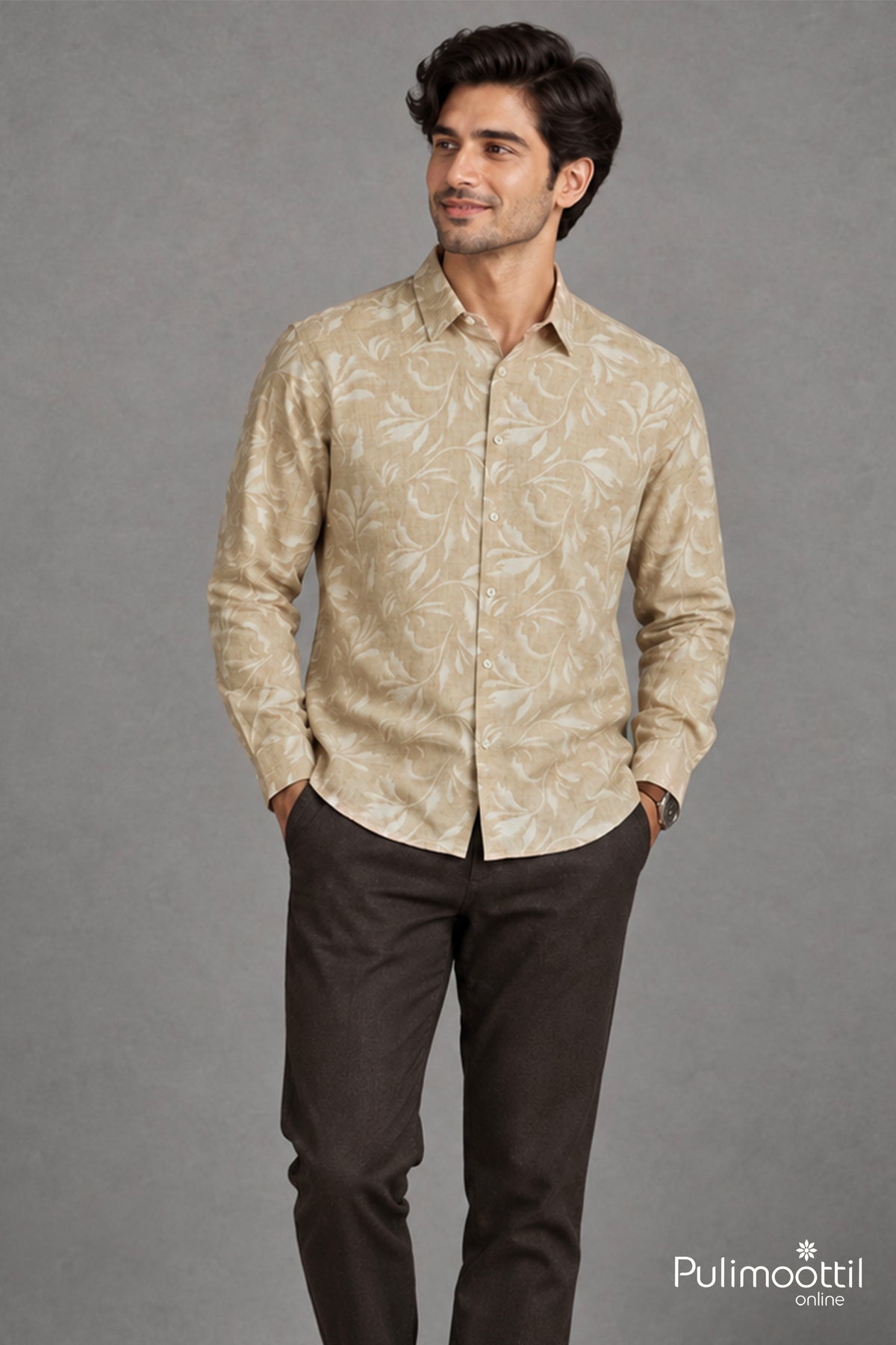 Light Beige Color Full Sleeve Mens Shirt