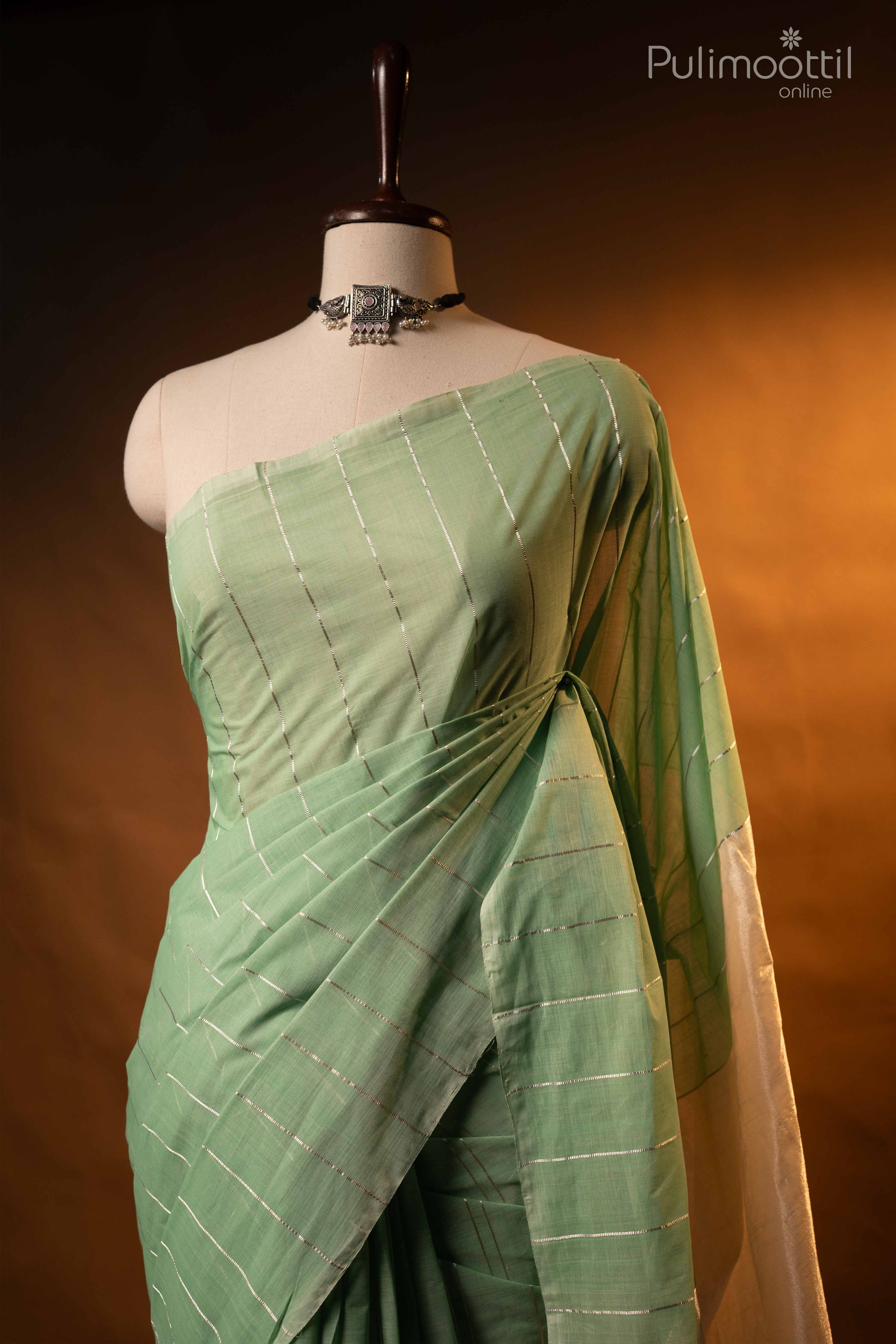 Light Green Colour Pure Cotton Handloom Saree.