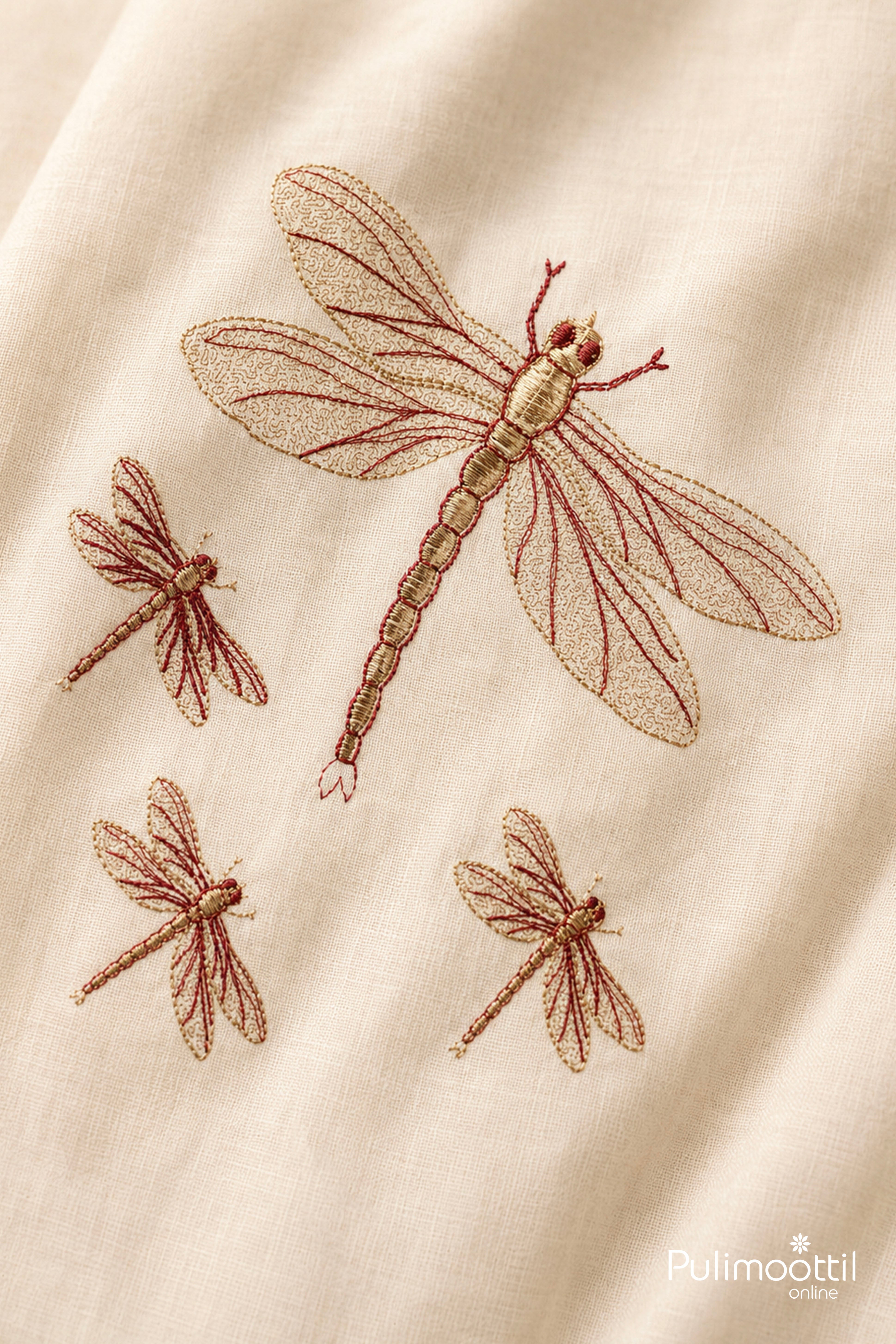 Off-white Kurti Featuring Intricate Dragonfly Motif Embroidery