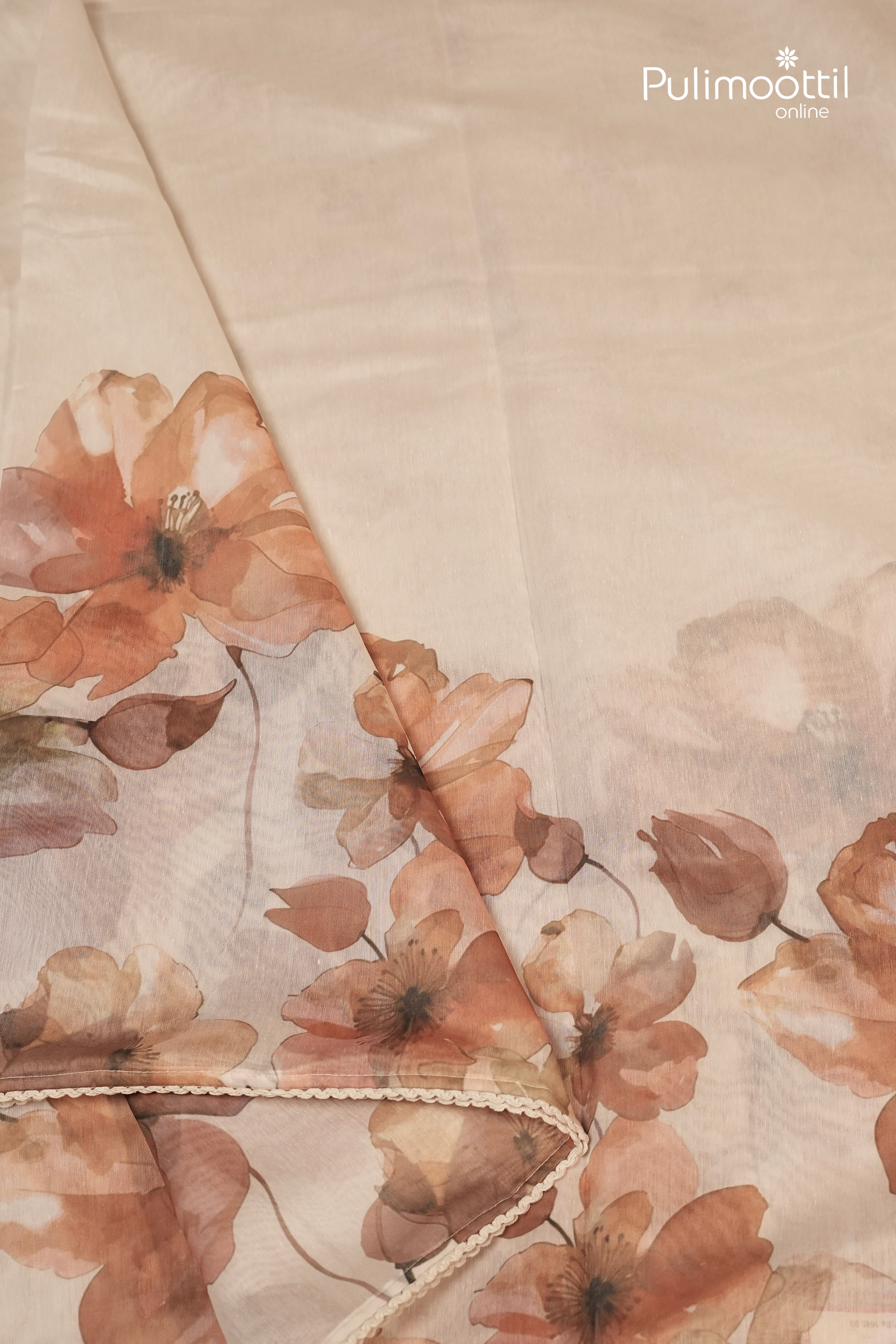 Offwhite Colour Semi chanderi Traditional Saree