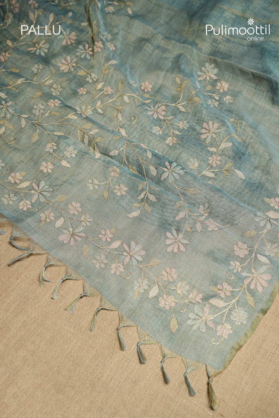 Teal Colour Linen Tissue Saree