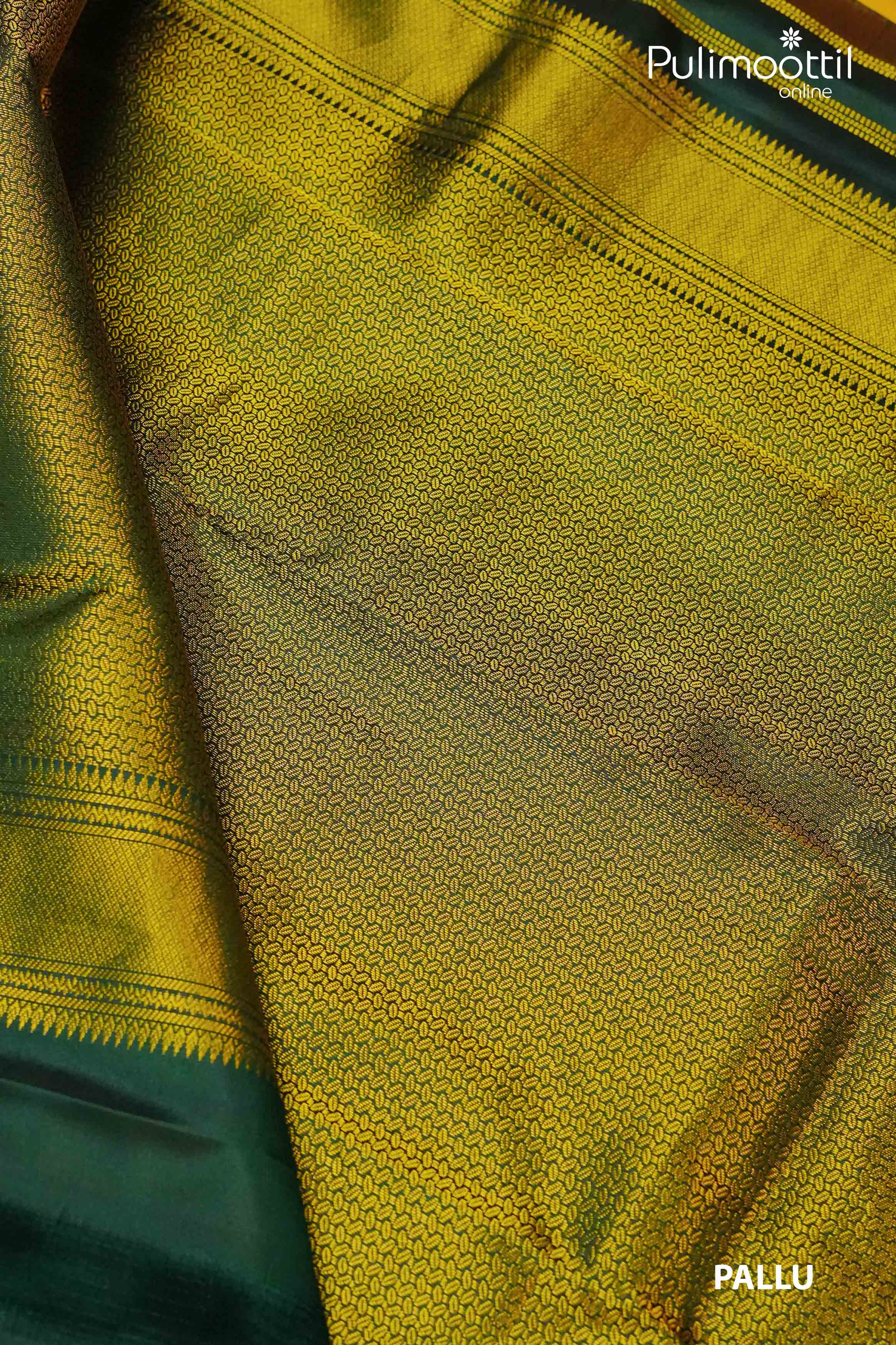 Golden Yellow Colour Pure Kanchipuram Saree.