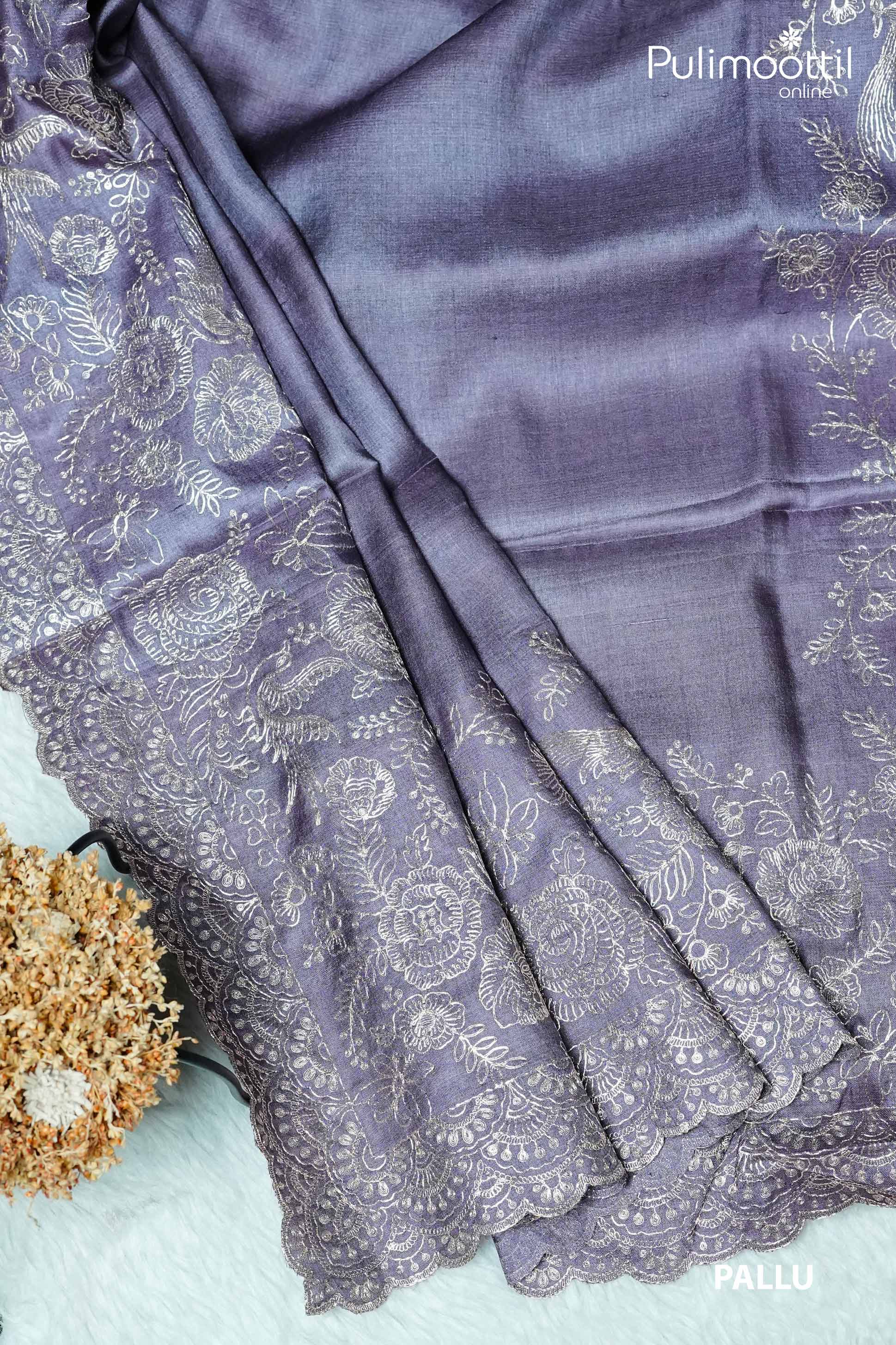 Dark Lavender Colour Tussar Silk Saree.