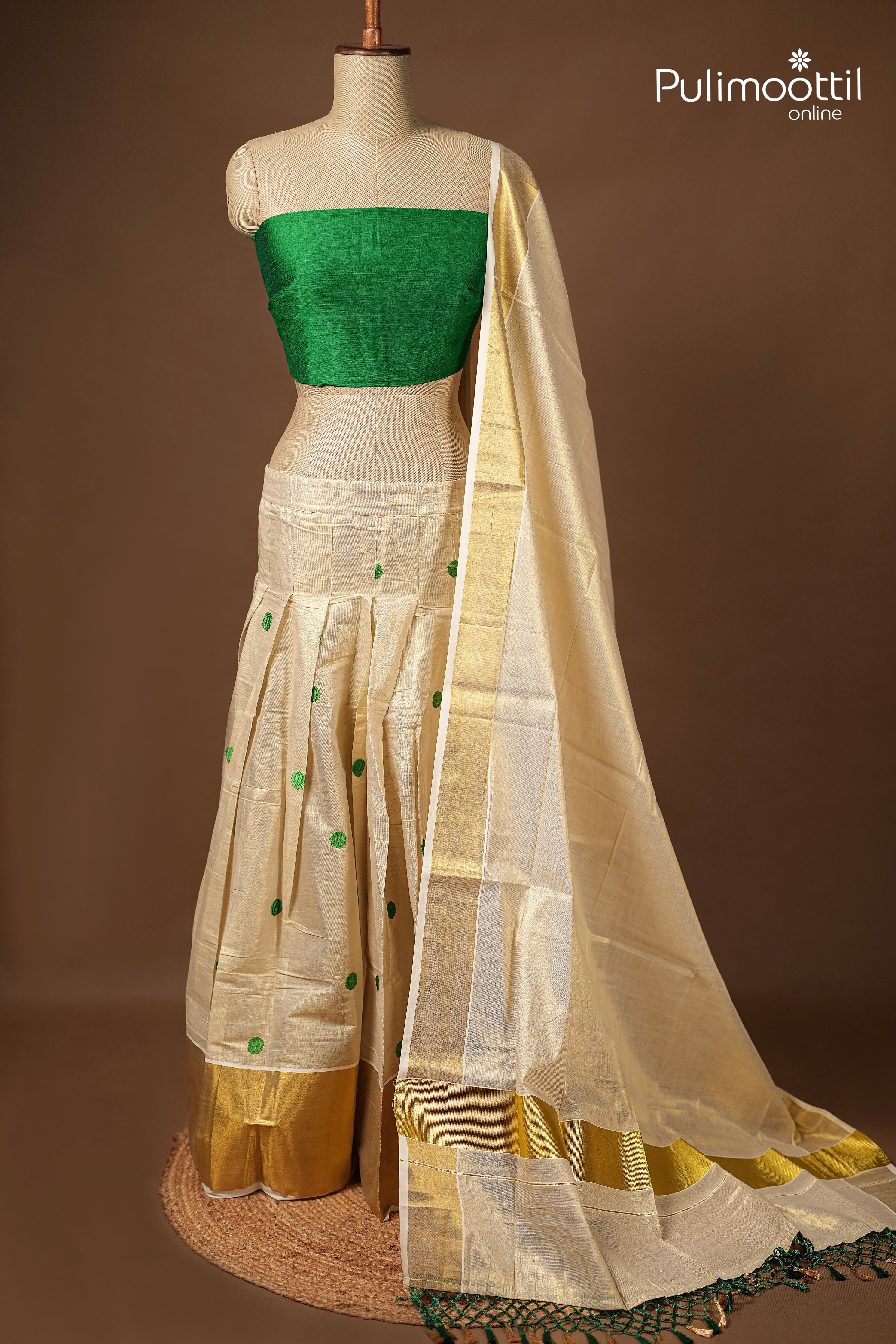 Ready-to-Stitch Kerala Traditional Golden Tissue Dhavani Set