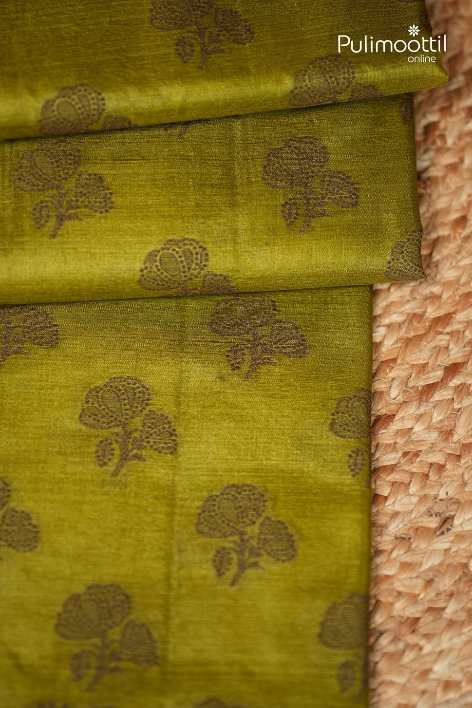 Olive Green Colour Tussar Silk Saree