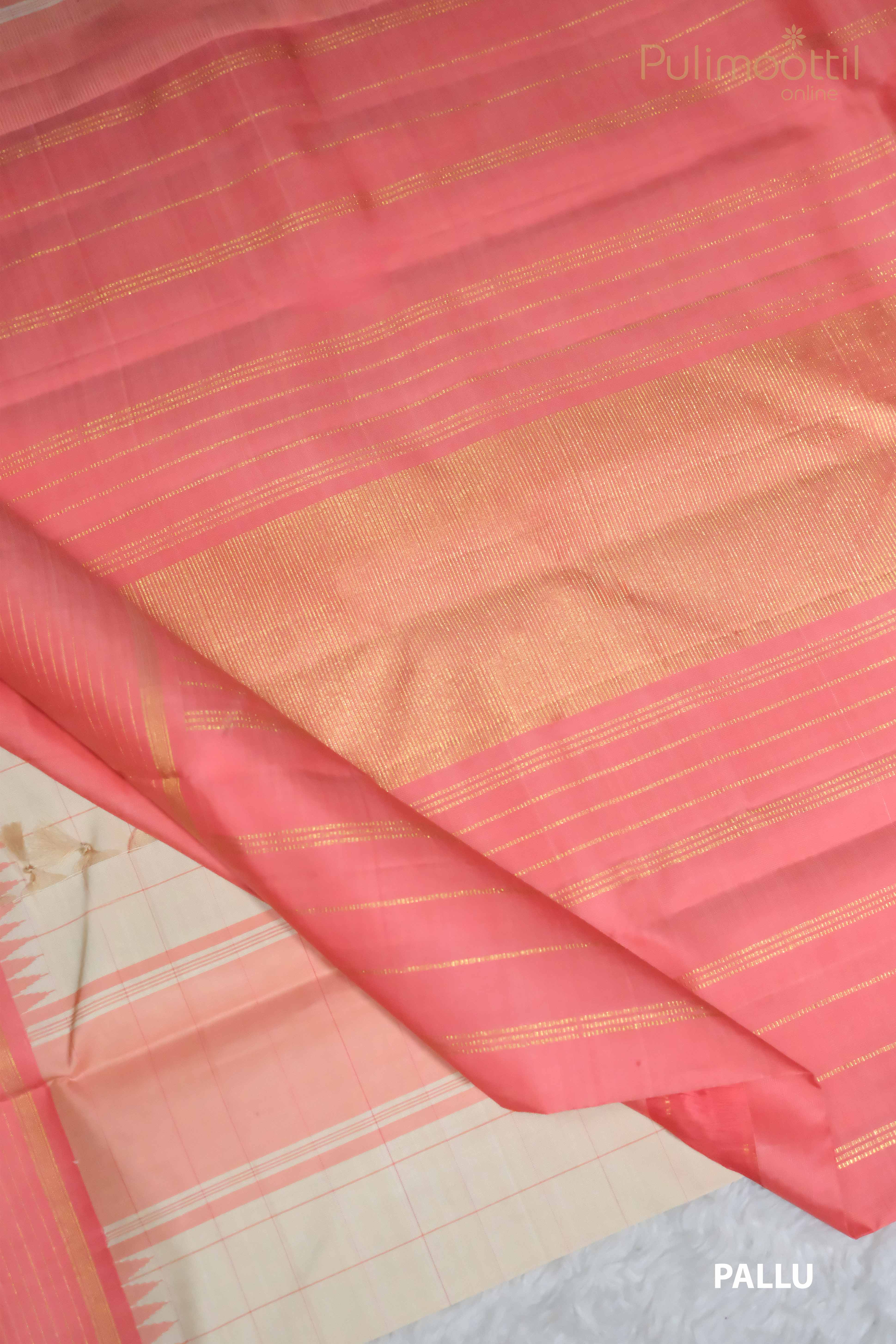 Cream Colour Pure Kanchipuram Silk Saree