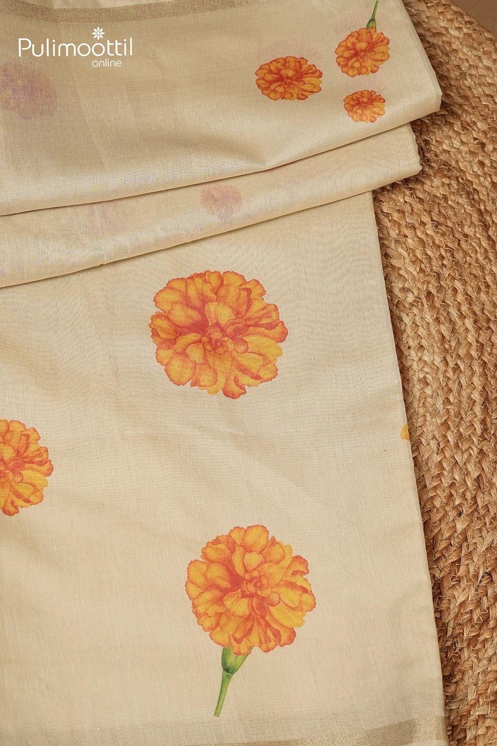 Ivory Colour Semi Chanderi traditional Saree