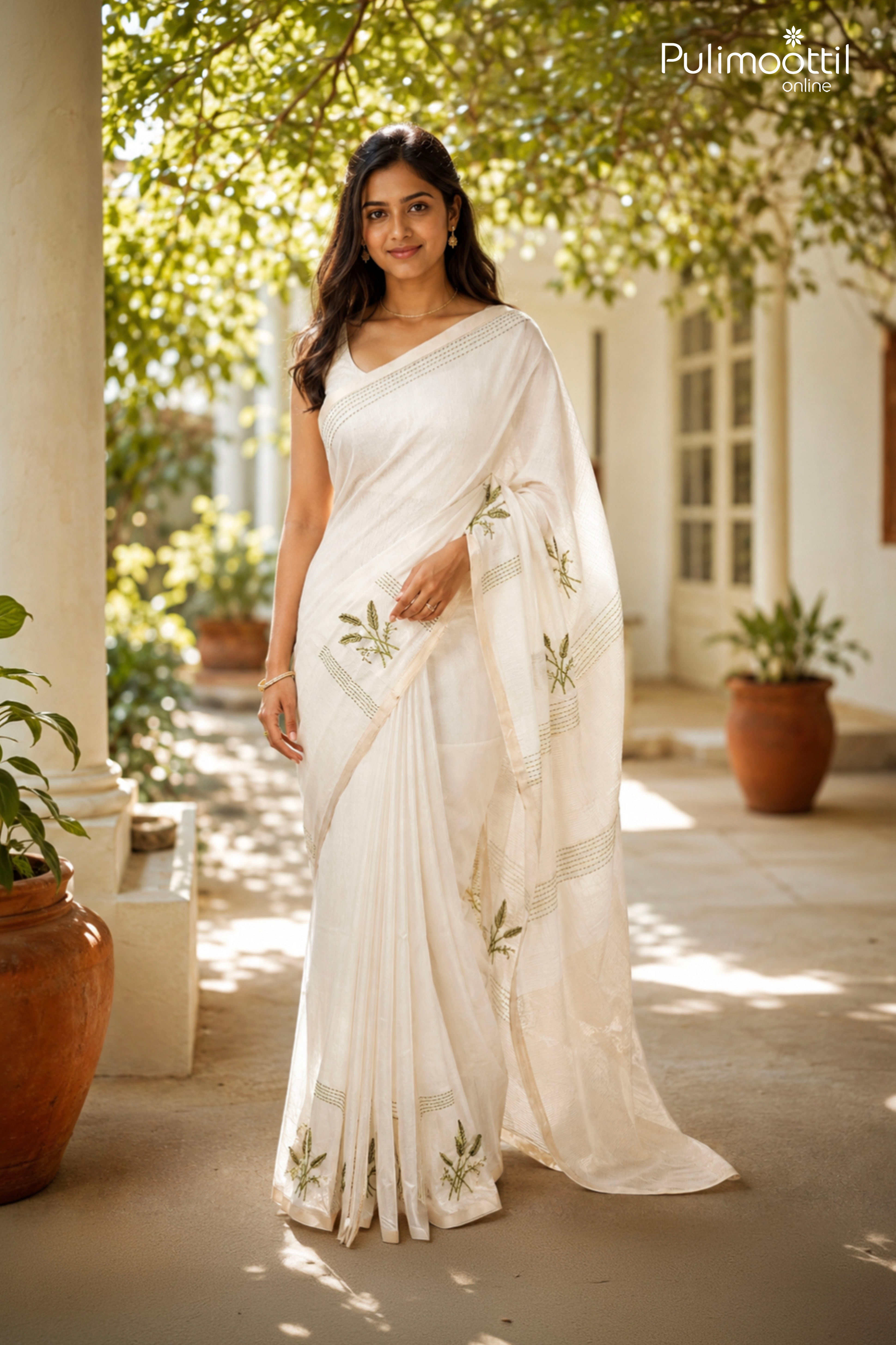 Off-white color Kerala paddy design saree